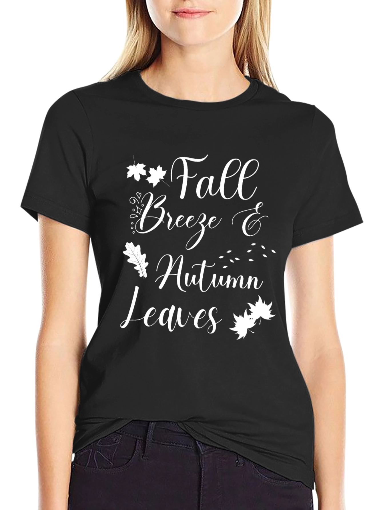 Black Fall Breeze & Autumn Leaves Black T-Shirt view 2