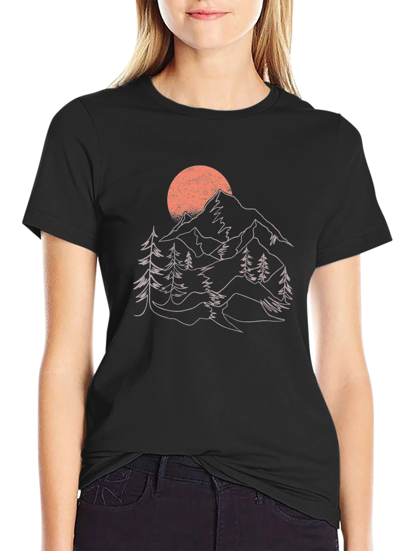 Black Mountain Sunset Graphic Tee - Nature Inspired Black T-Shirt view 2