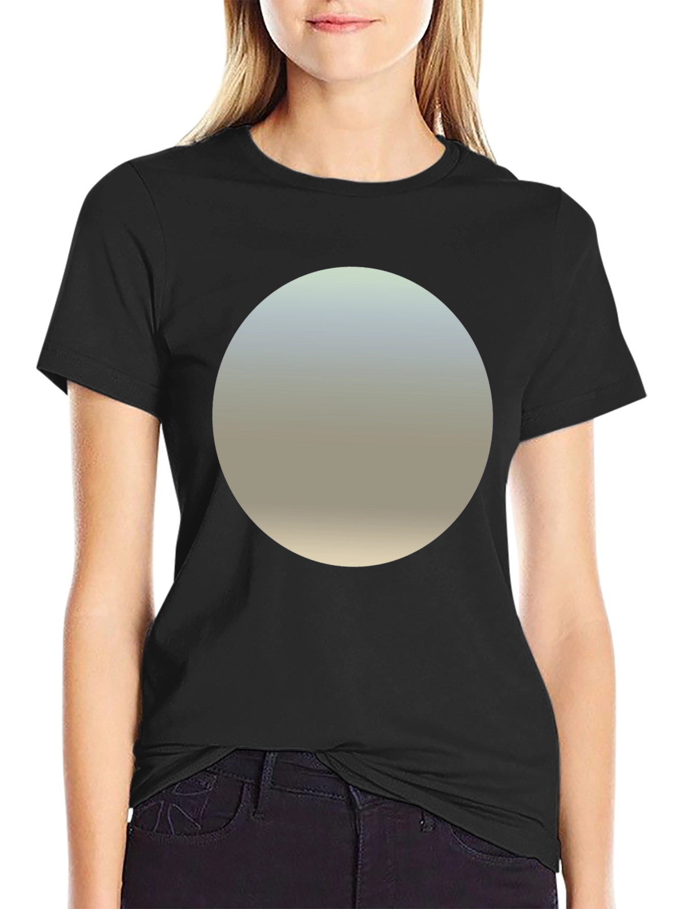 Black Minimalist Black T-Shirt with Gradient Circle Design view 2