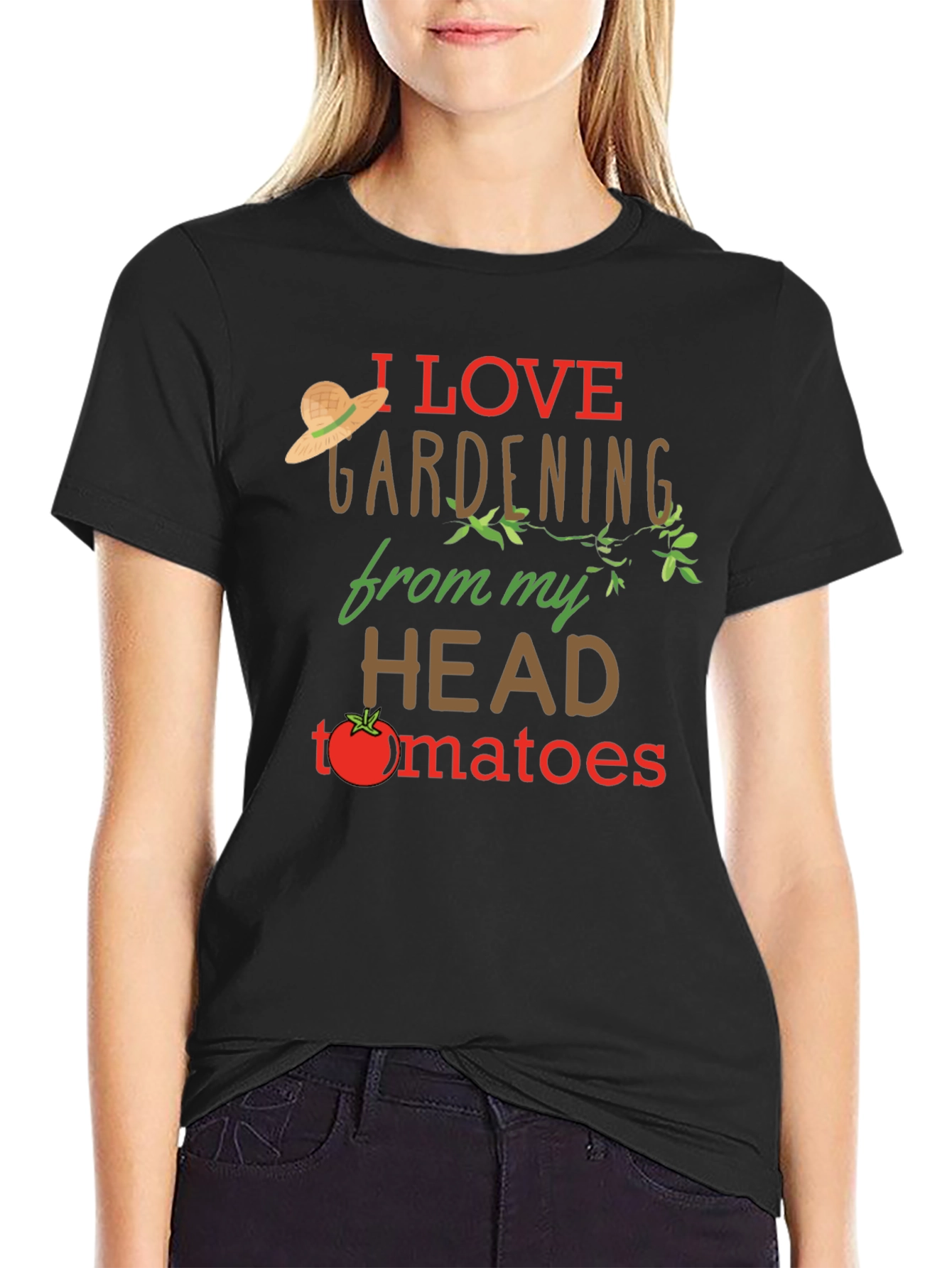 Black I Love Gardening Head Tomatoes Graphic T-Shirt view 2