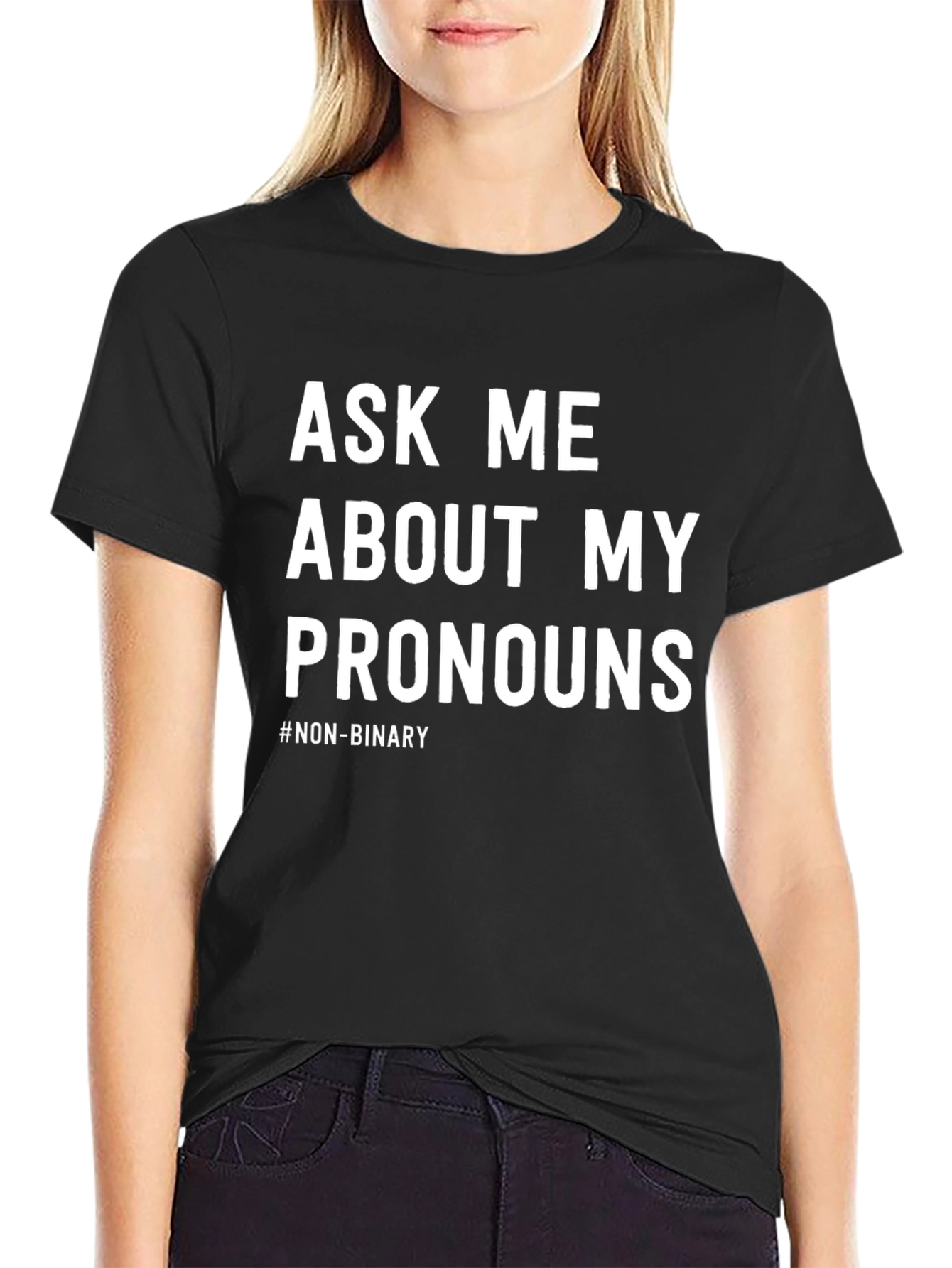 Black Ask Me About My Pronouns T-Shirt - Non-Binary Pride view 2