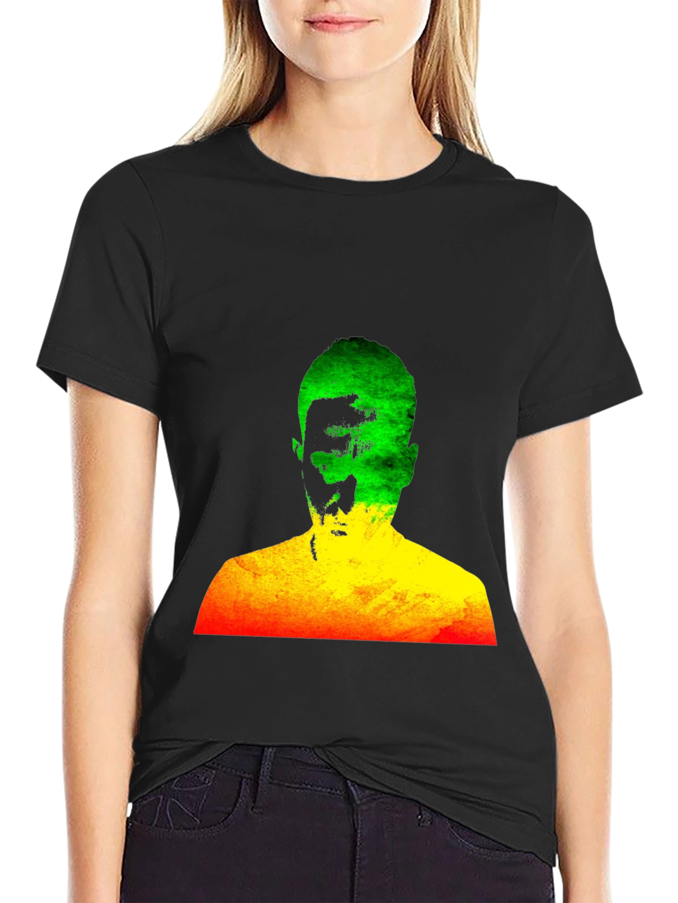 Black Rasta Man Graphic Black T-Shirt Reggae Style view 2