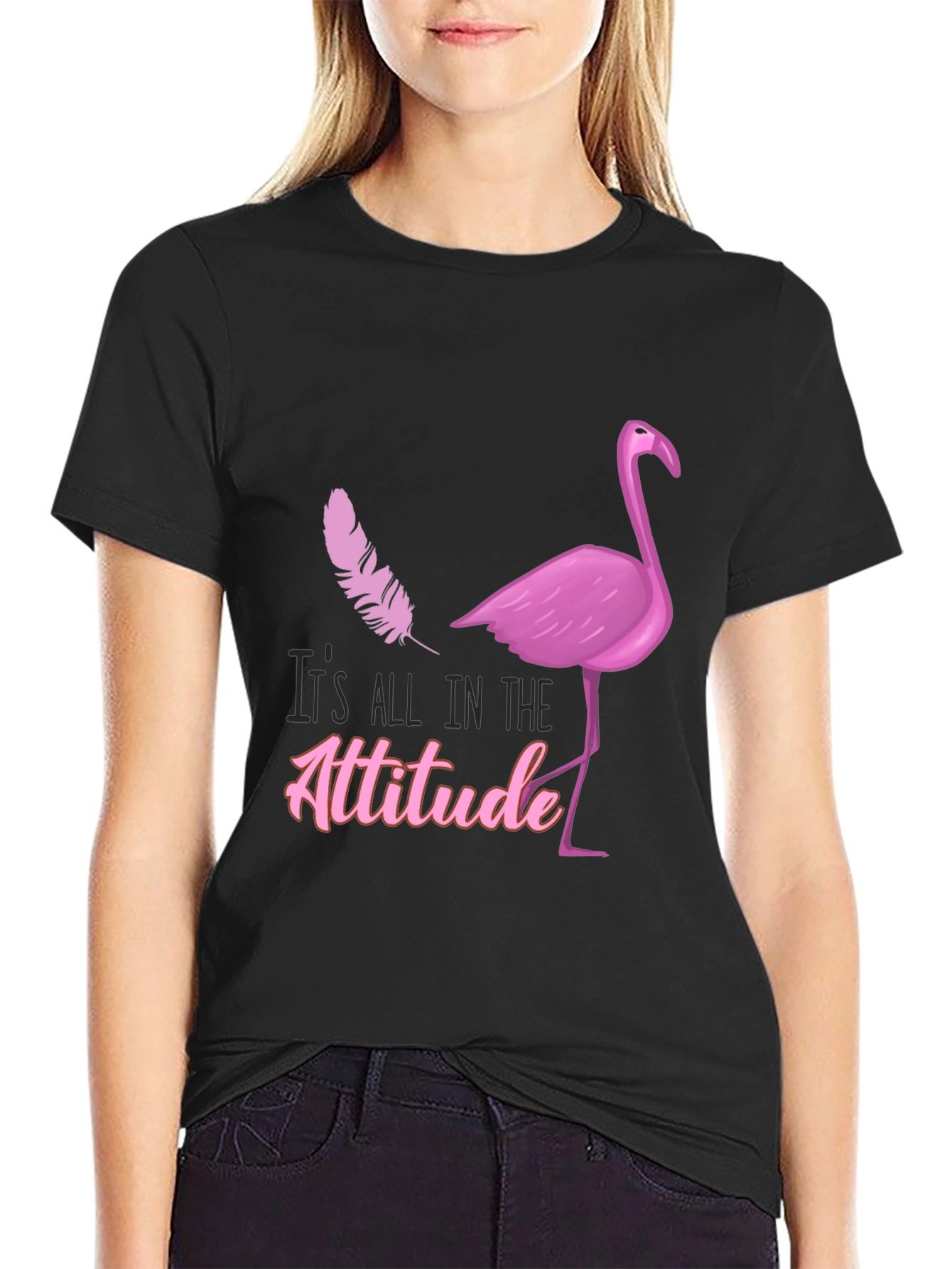 Black Attitude Flamingo T-Shirt - Stylish Graphic Tee view 2