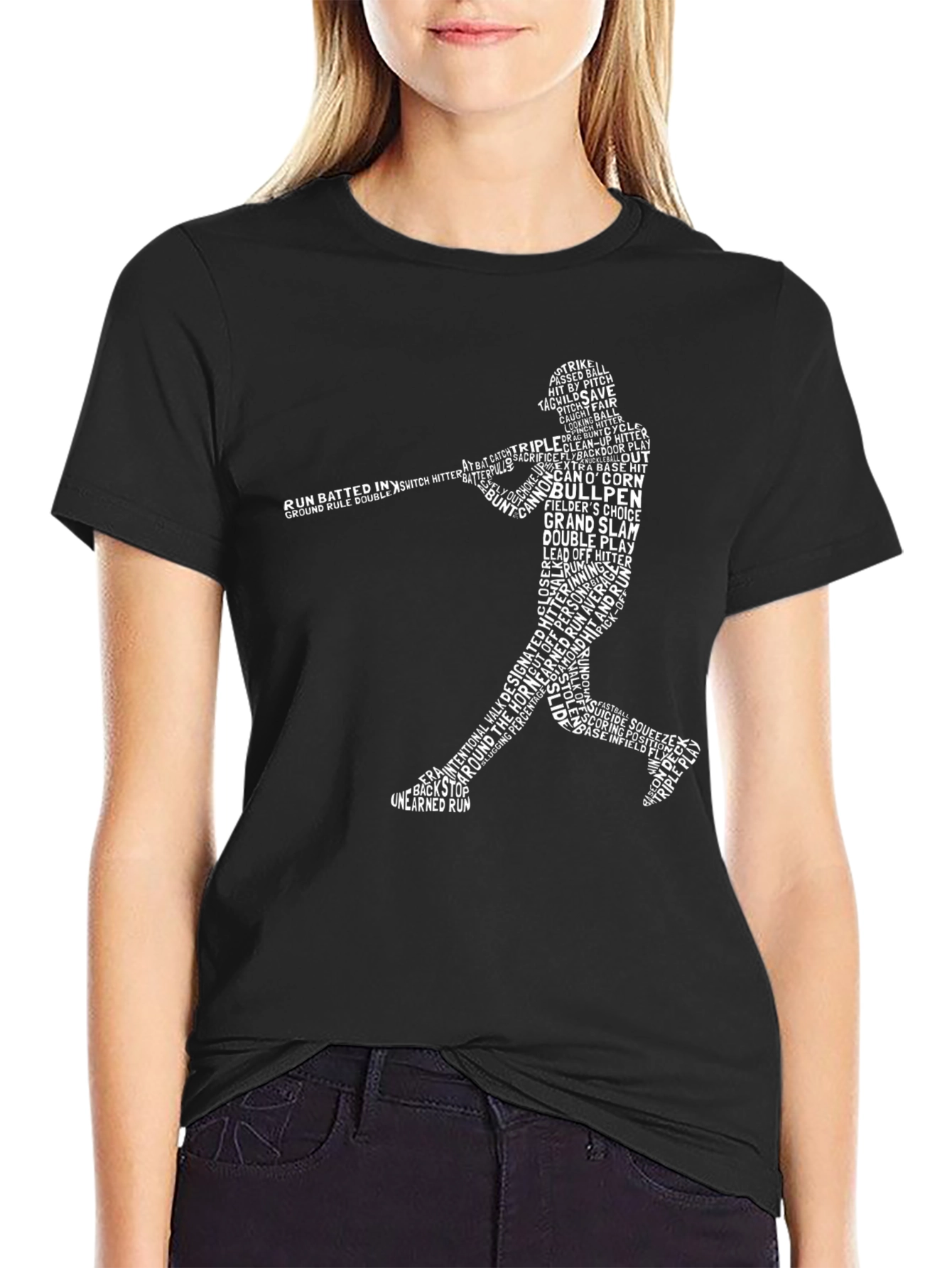 Black Baseball Word Art T-Shirt - Batter Silhouette Tee view 2