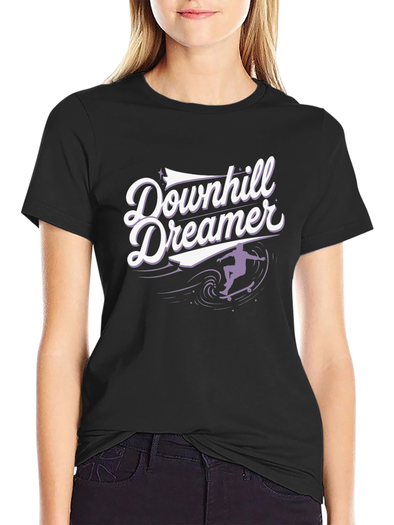 Black Downhill Dreamer Graphic T-Shirt - Skateboard Design view 2