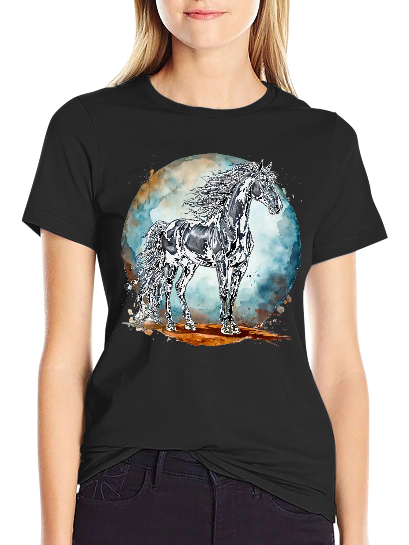 Black Majestic Horse Graphic Tee - Black Cotton Blend view 2