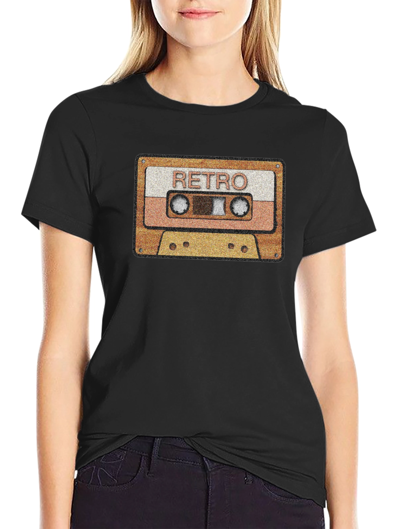 Black Retro Cassette Tape Graphic T-Shirt - Vintage Style Tee view 2