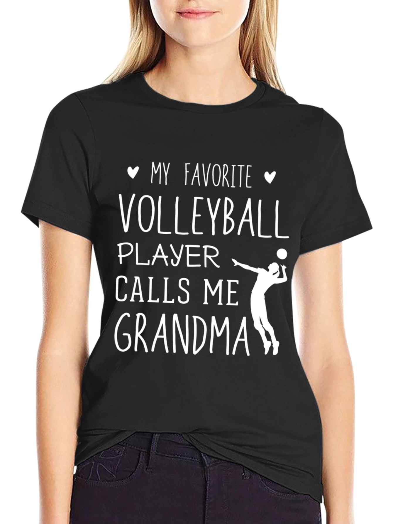Black Volleyball Grandma T-Shirt - Black view 2