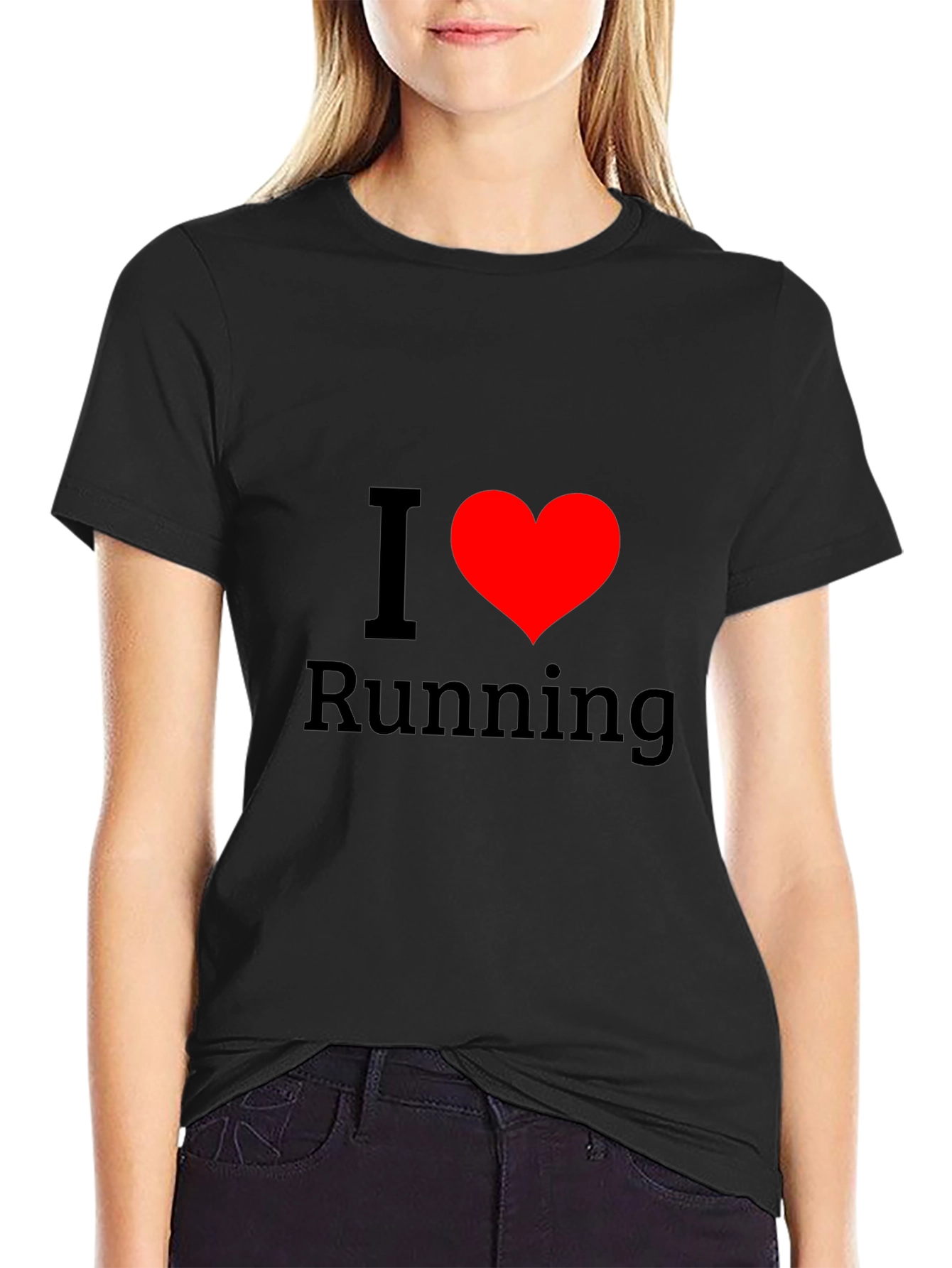 Black I Love Running Black T-Shirt - Heart Design view 2
