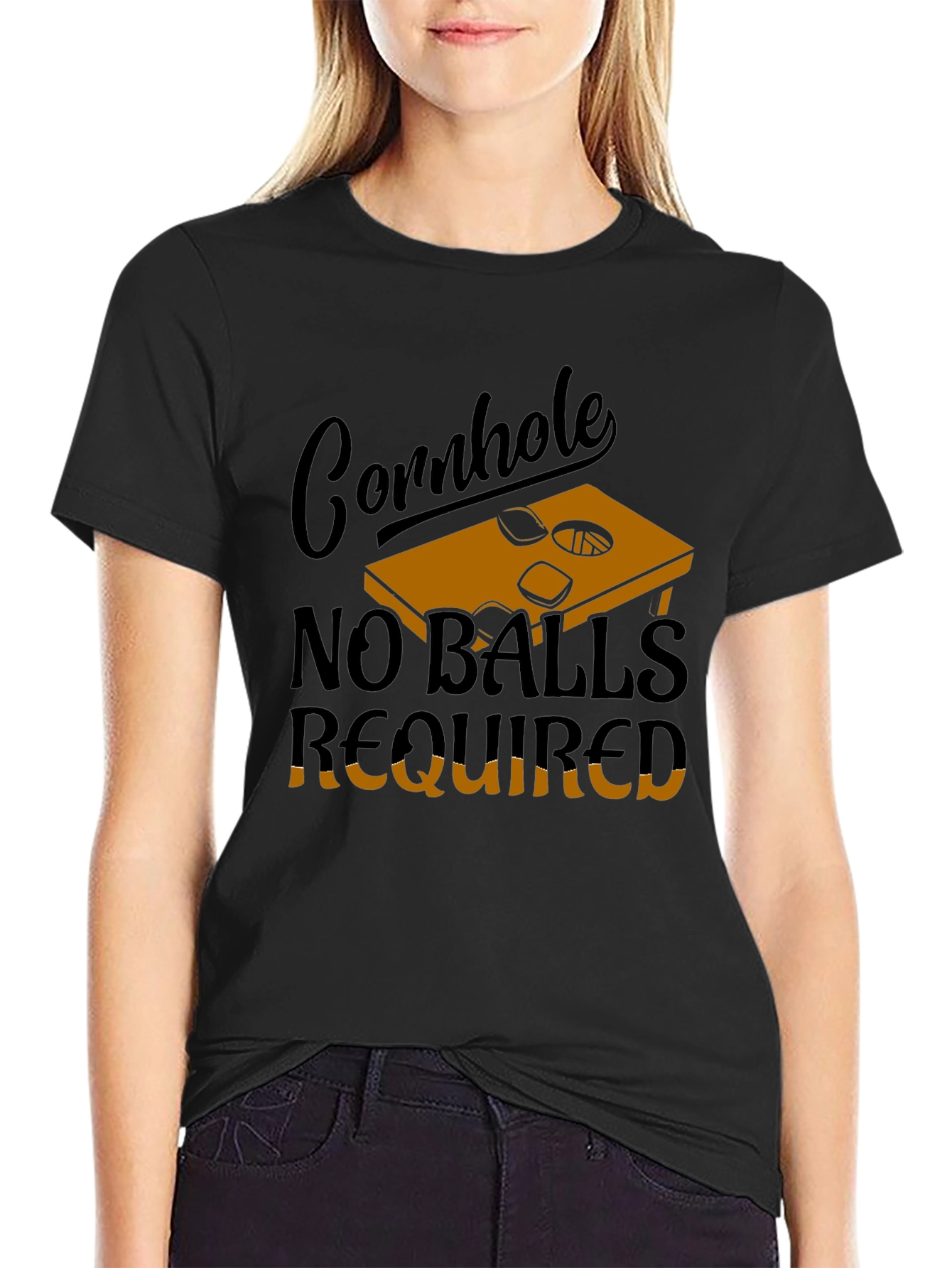 Black Cornhole No Balls Required Graphic Tee view 2