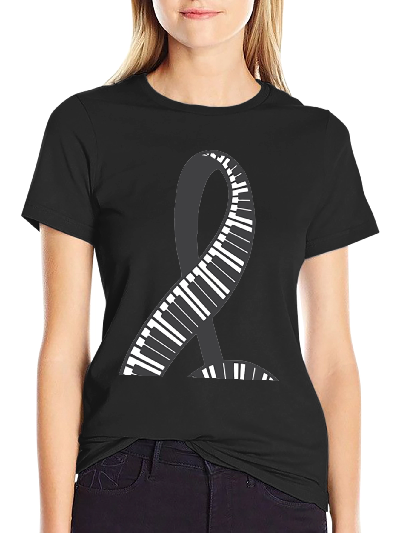 Black Piano Ribbon Graphic Tee - Music Lover Shirt view 2