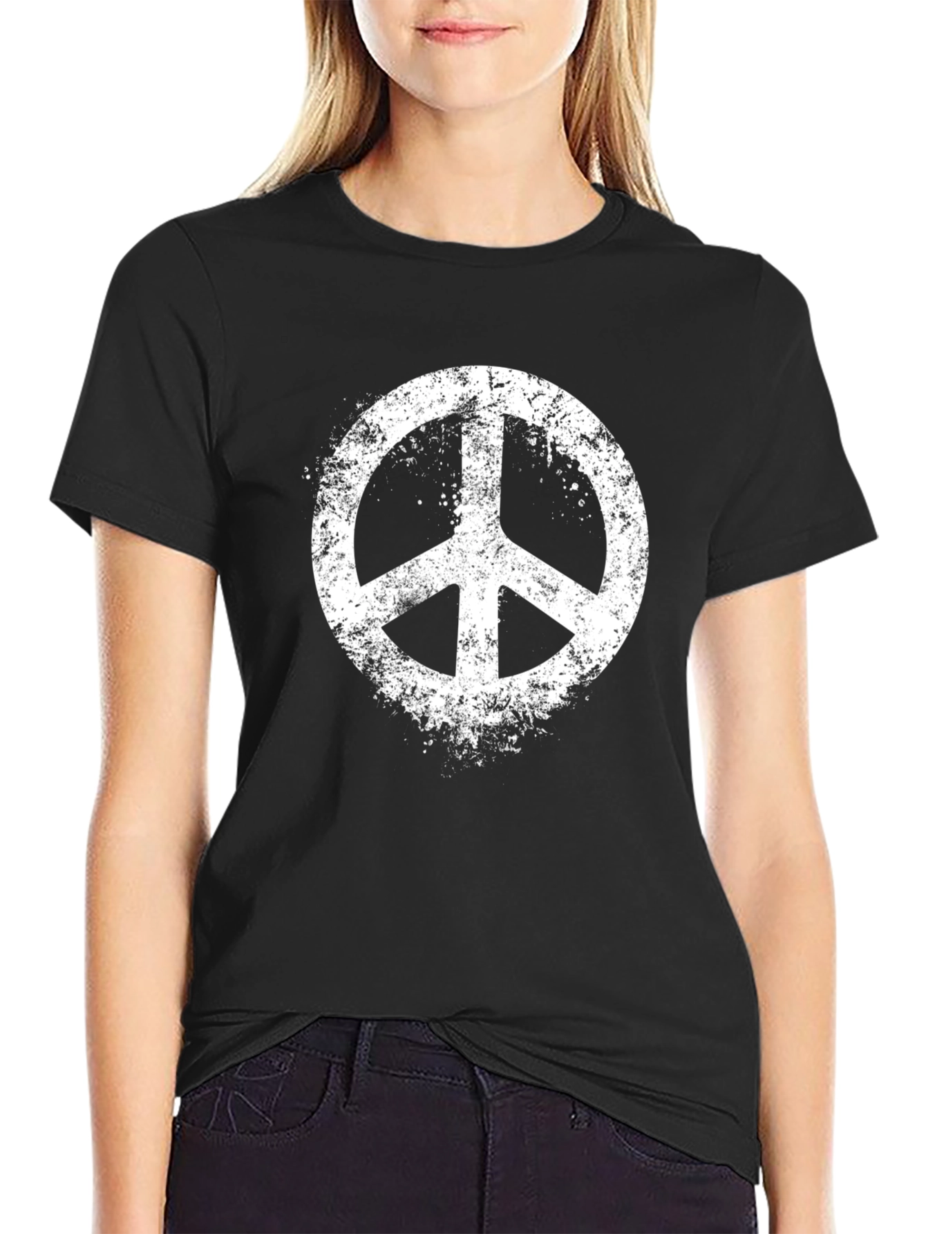 Black Retro Peace Sign Graphic Tee - Black view 2