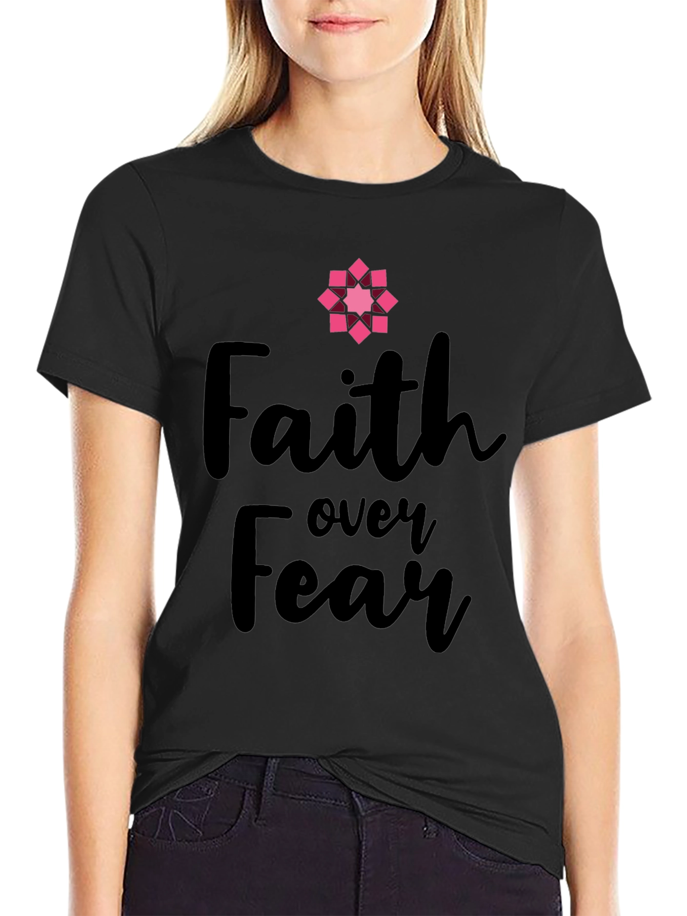 Black Faith Over Fear Graphic Tee - Inspirational T-Shirt view 2