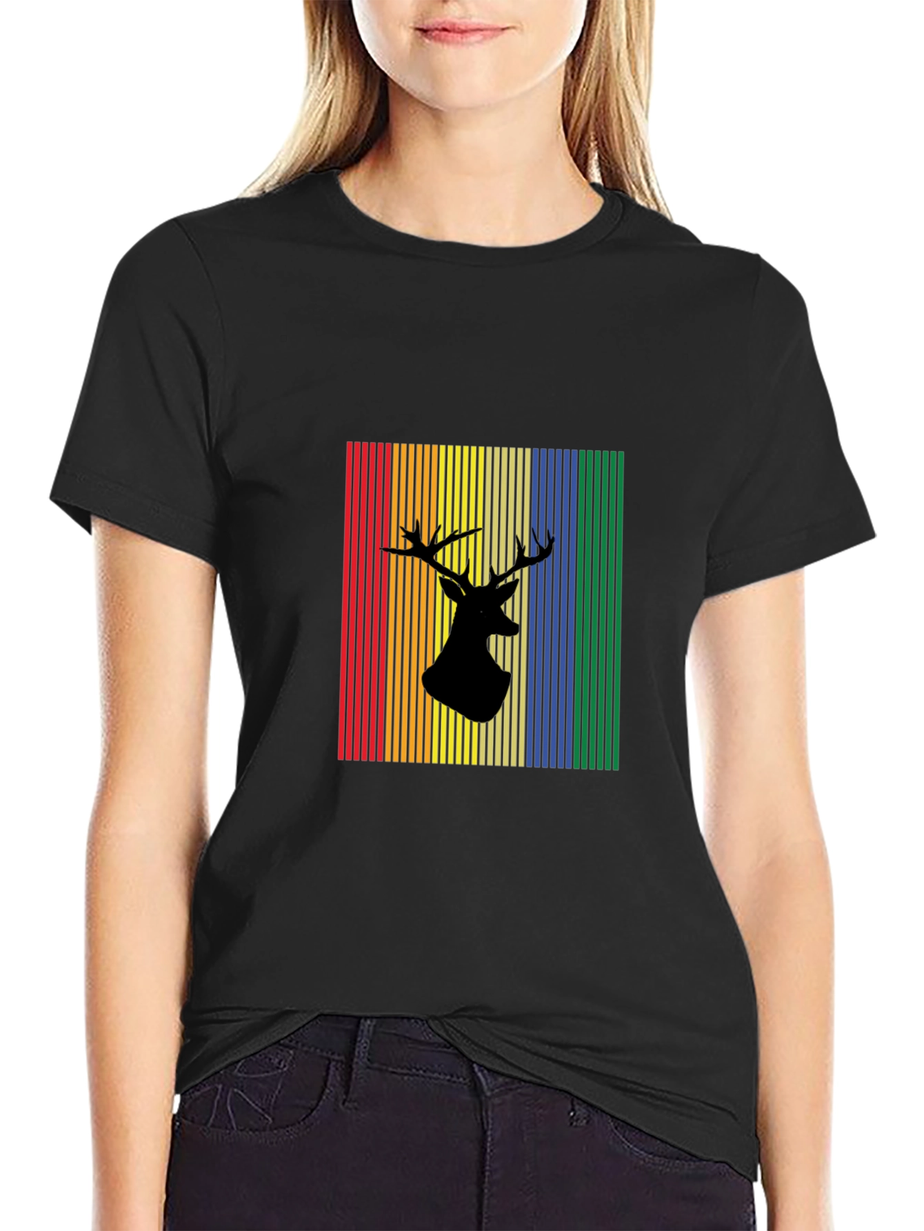 Black Rainbow Deer Silhouette Graphic Tee view 2