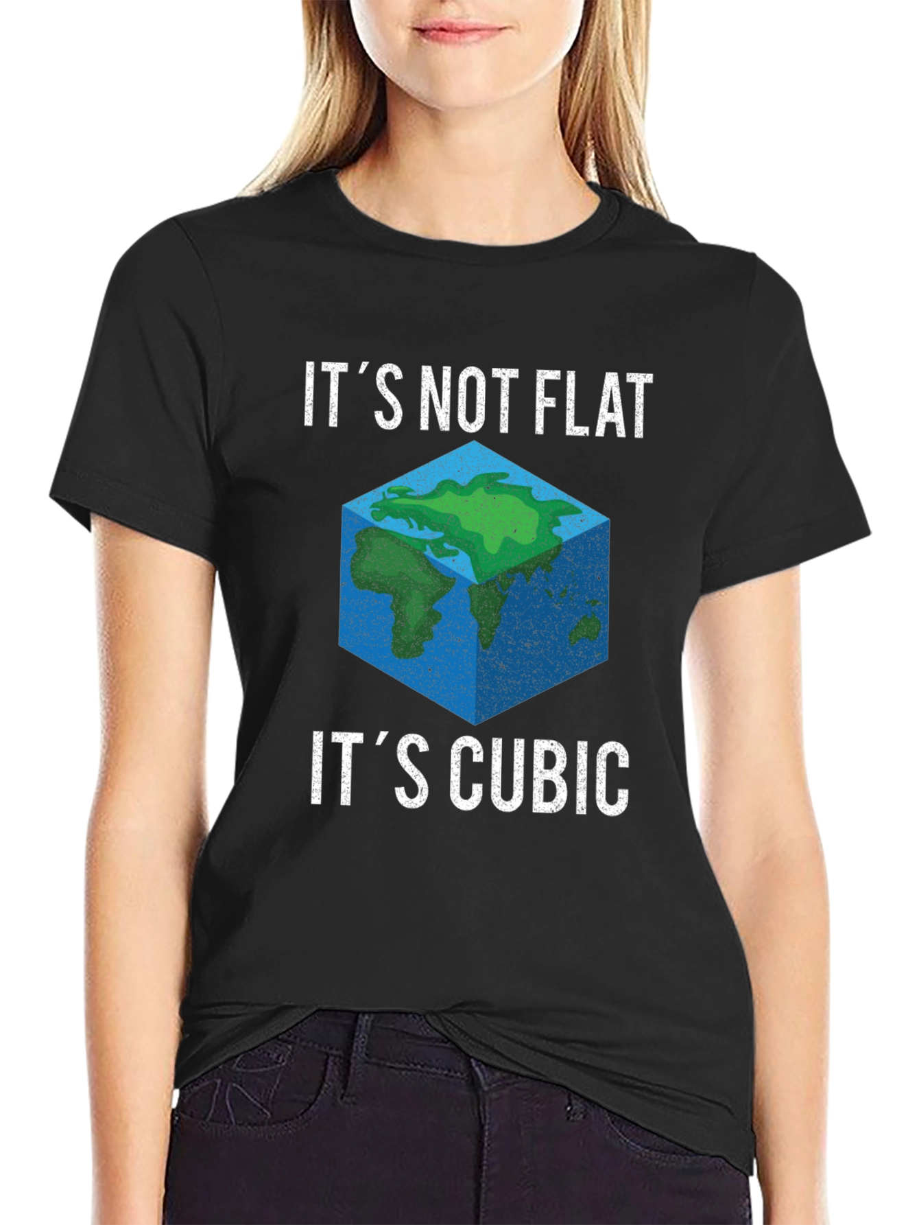 Black Cubic Earth Funny Graphic T-Shirt view 2