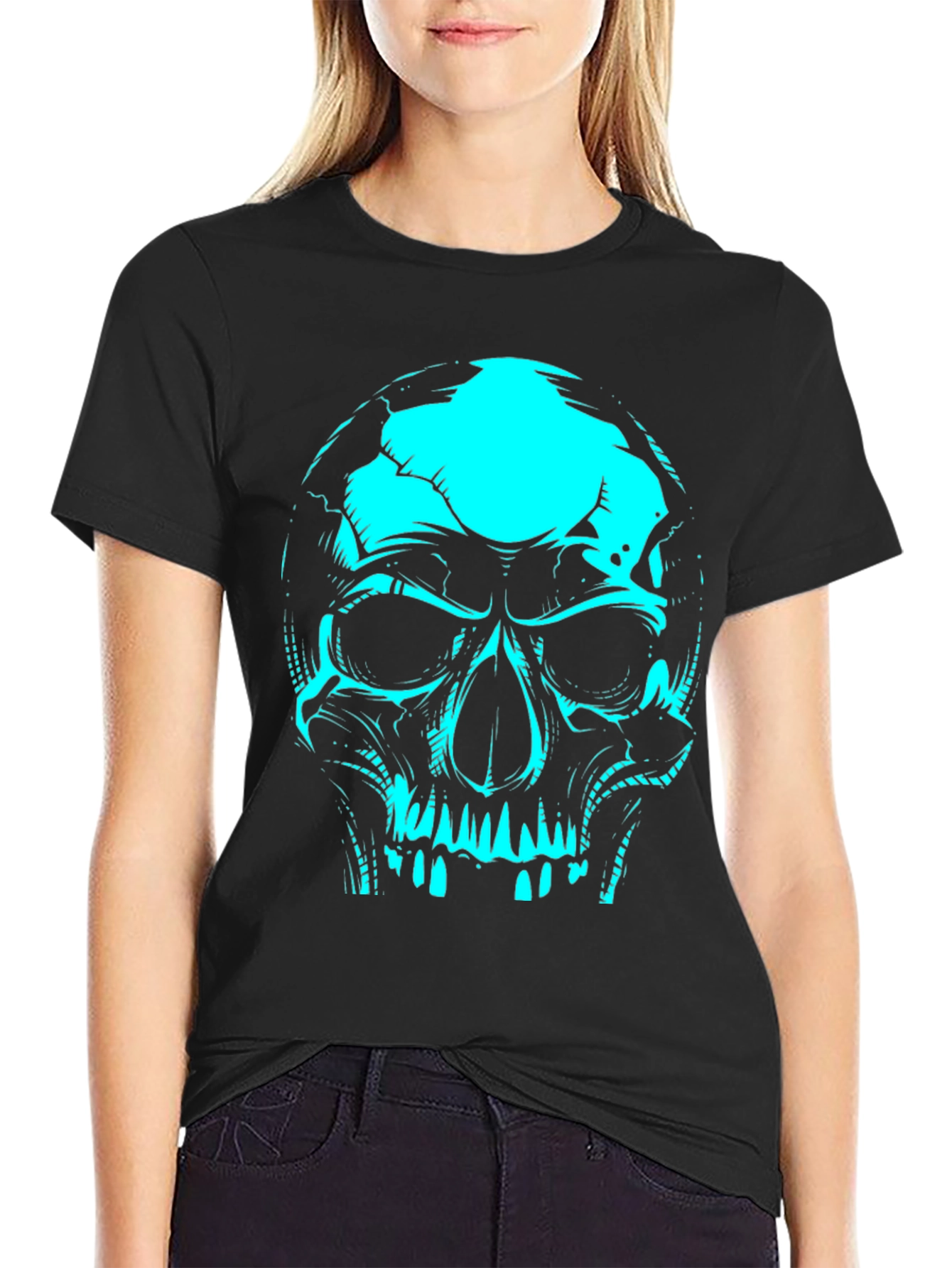 Black Skull Graphic Tee - Black Cotton T-Shirt view 2