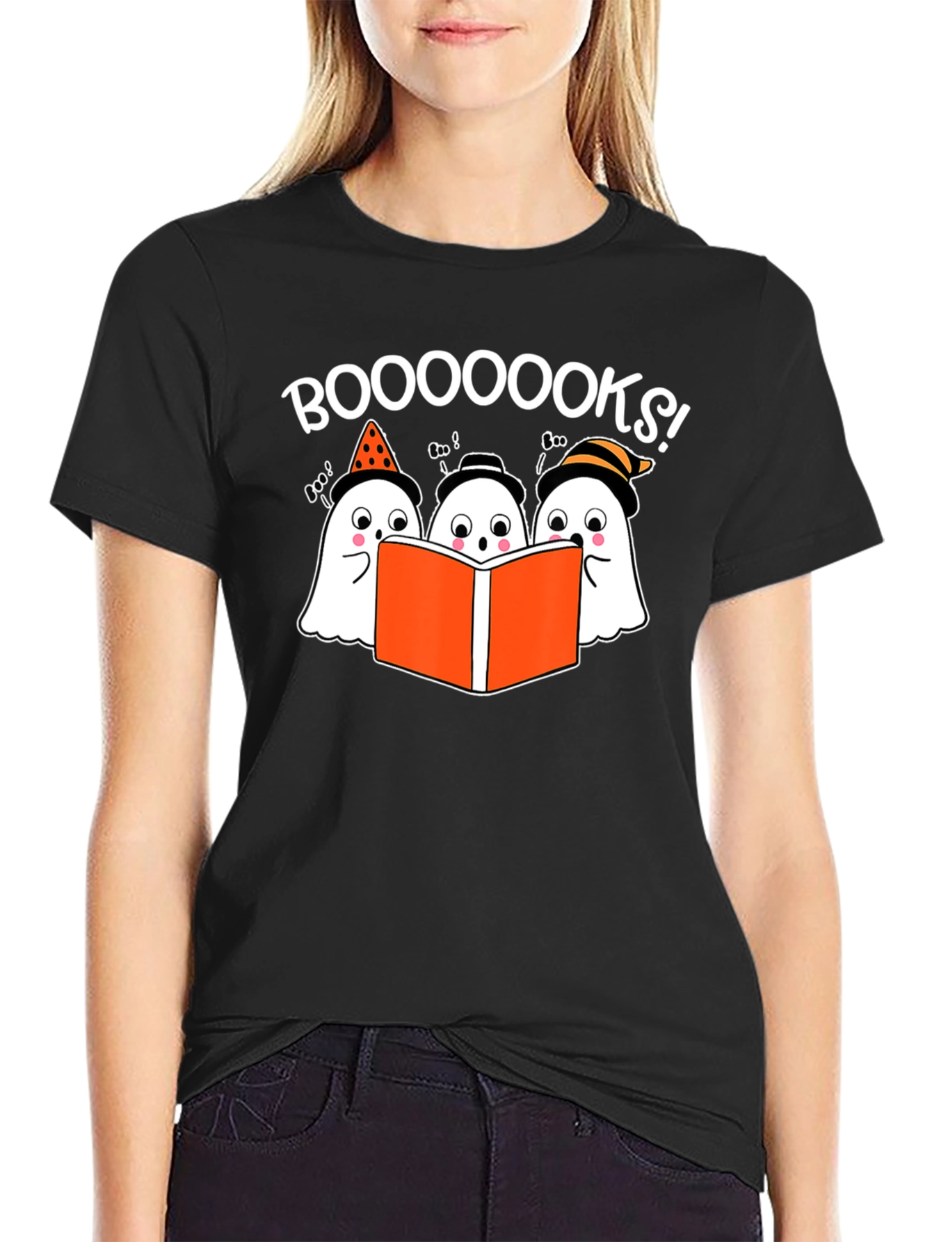 Black Boo-ooks! Halloween Ghost Reader T-Shirt view 2