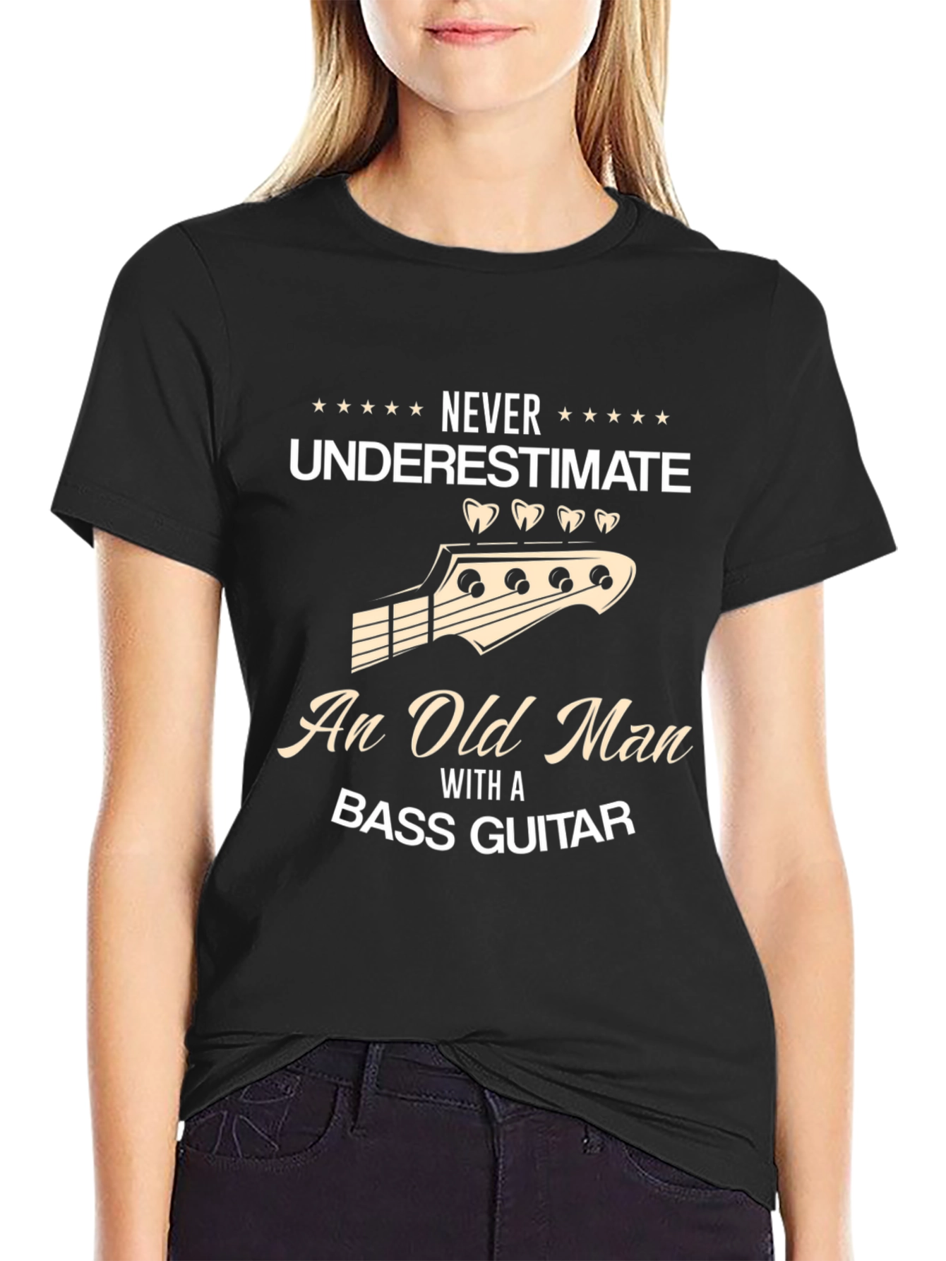 Black Bass Guitar Old Man T-Shirt - Black view 2