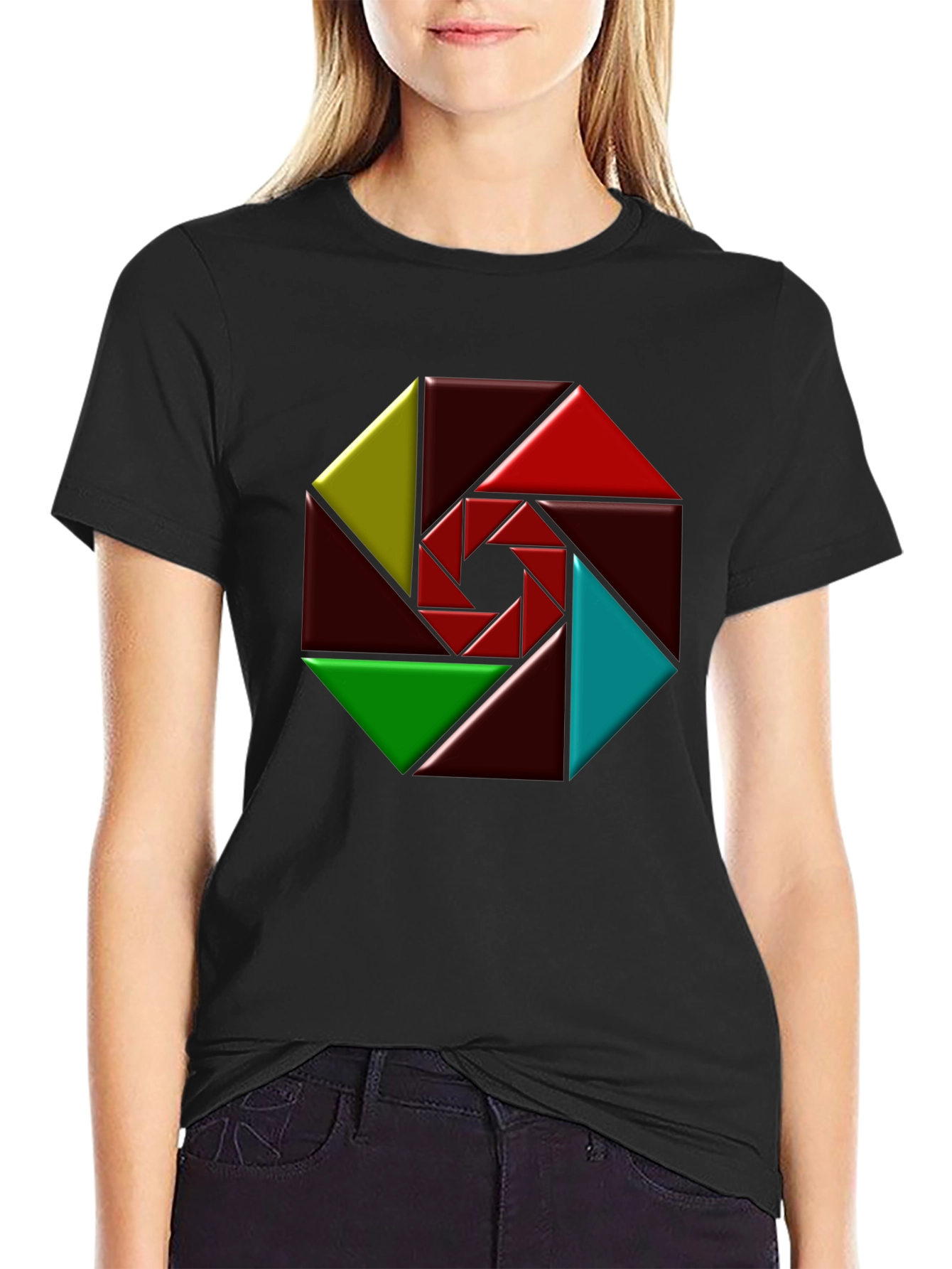 Black Geometric Design Black T-Shirt view 2