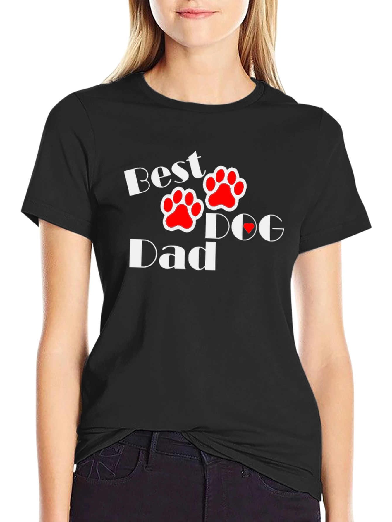 Black Best Dog Dad T-Shirt - Paw Print Design view 2