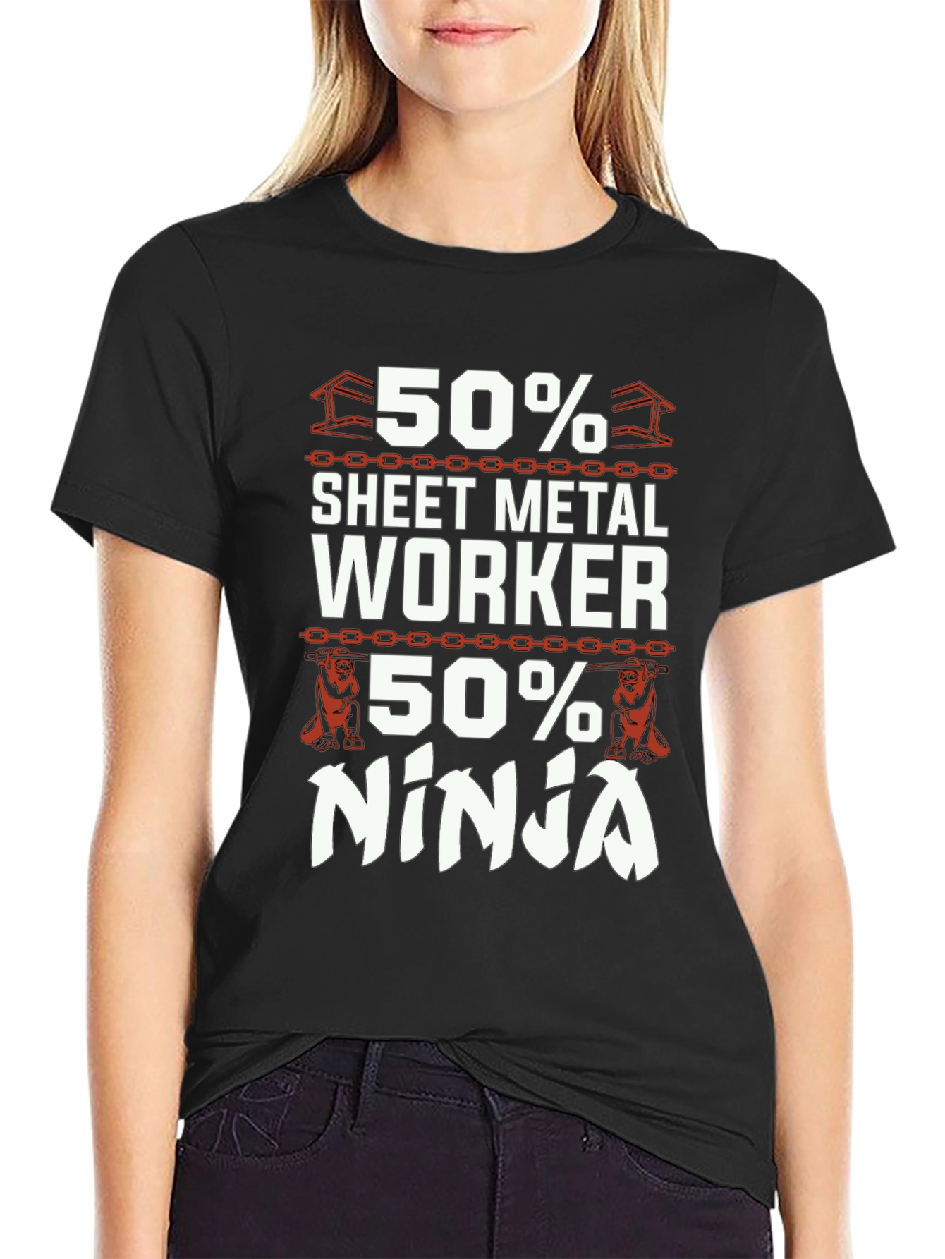 Black Sheet Metal Worker Ninja T-Shirt - Black Cotton Blend view 2