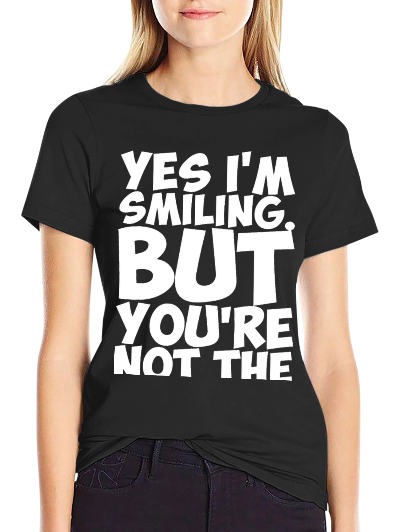 Black Funny Smiling Sarcastic Graphic T-Shirt view 2