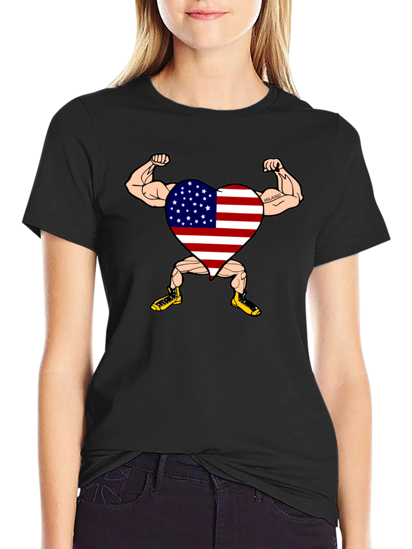 Black Patriotic Muscle Heart Graphic Tee view 2