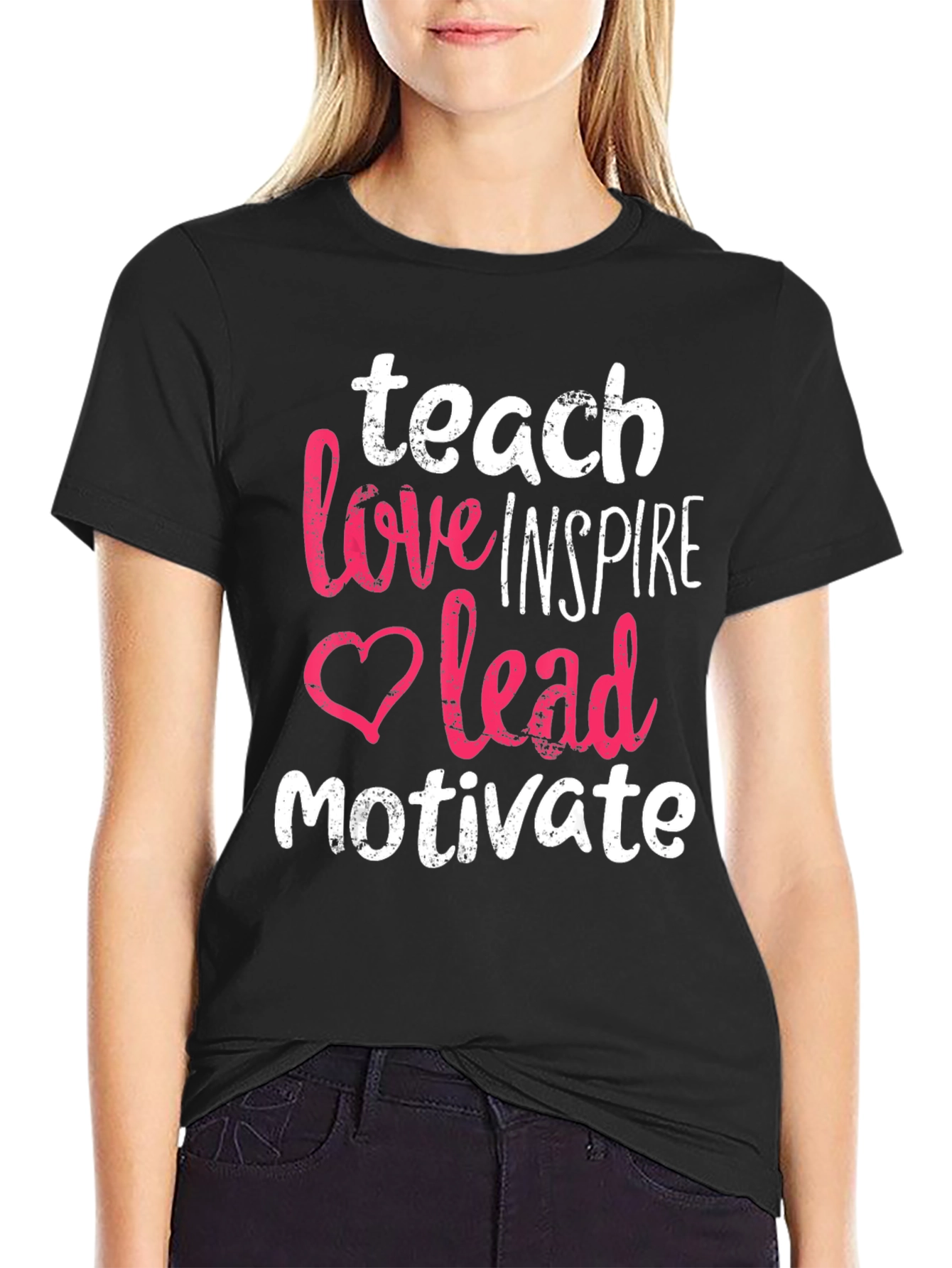 Black Teach Love Inspire Lead Motivate T-Shirt view 2