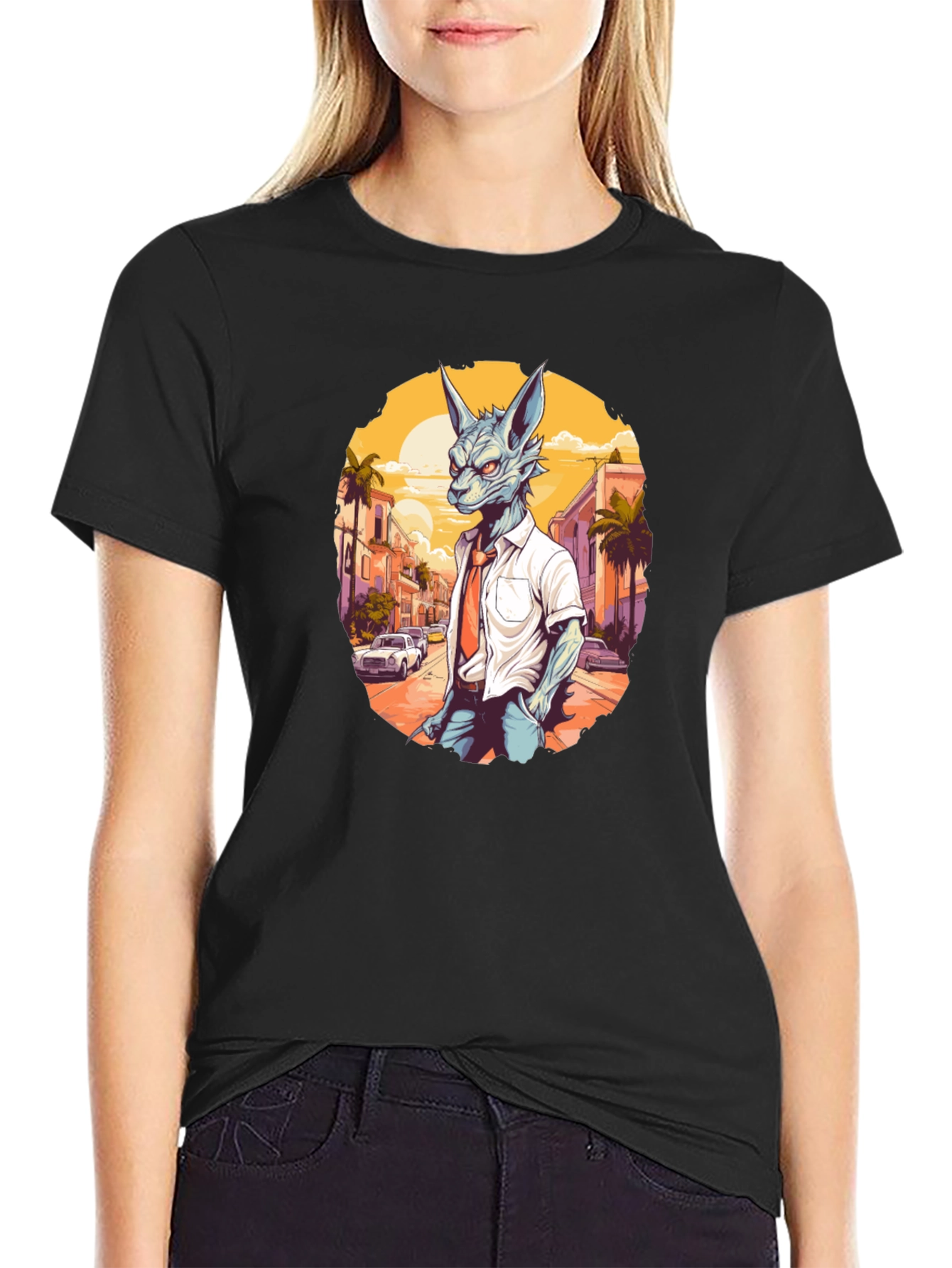 Black Anthropomorphic Wolf in Suit Graphic Tee view 2