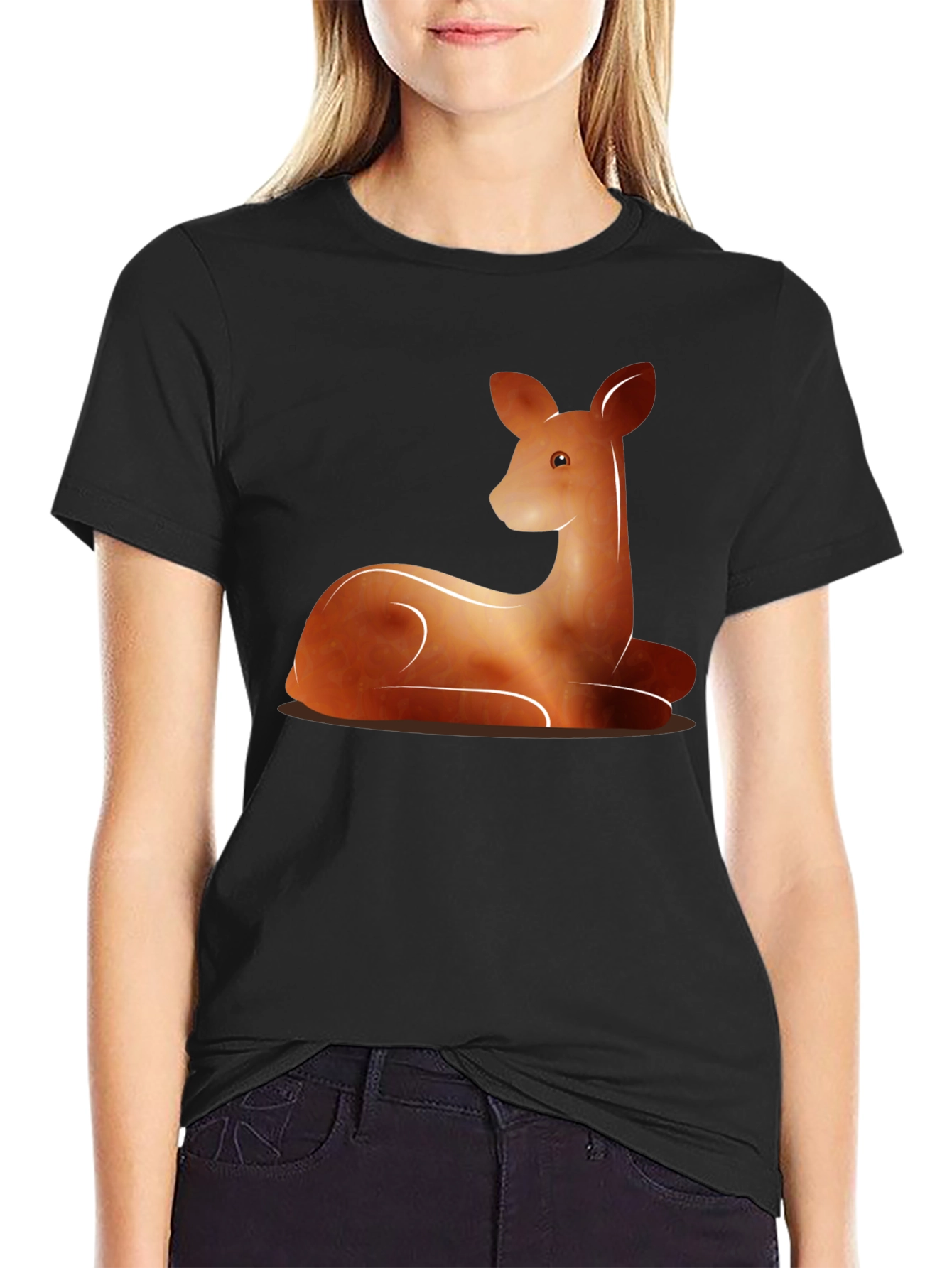 Black Deer Graphic Tee - Black Cotton Blend T-Shirt view 2