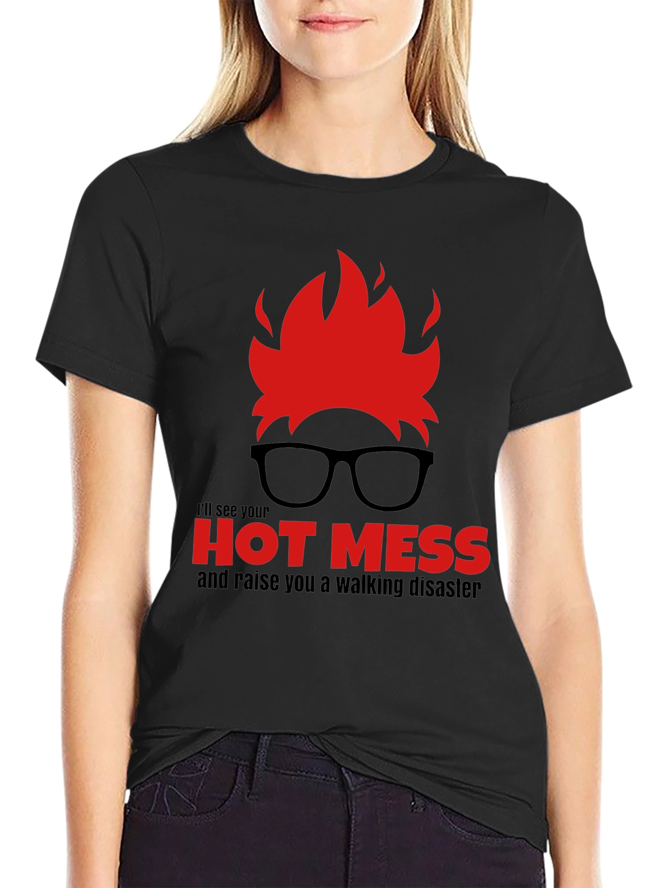 Black Hot Mess Walking Disaster T-Shirt - Novelty Graphic Tee view 2