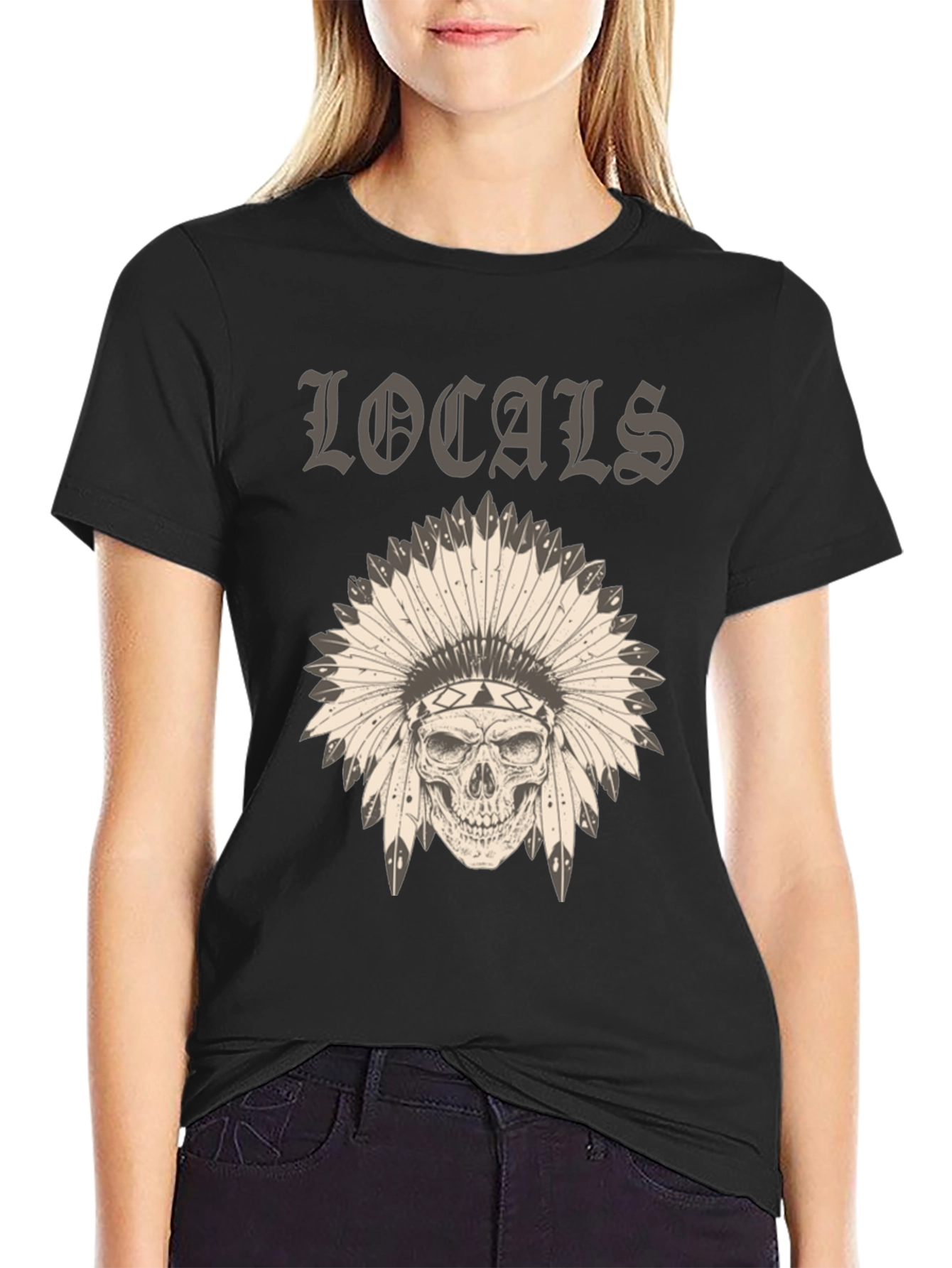 Black Locals Headdress Skull Graphic Tee - Unique Design view 2