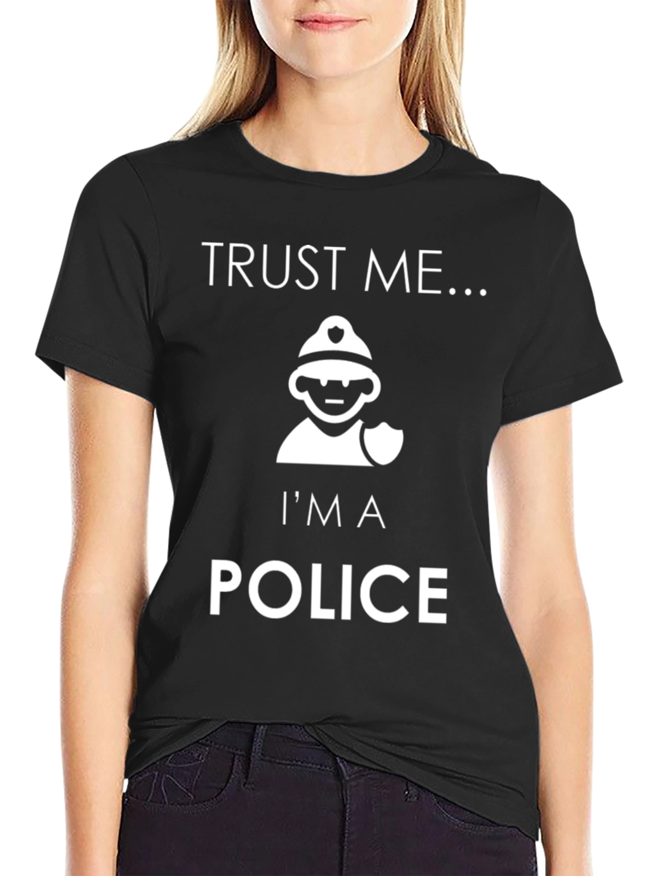 Black Trust Me...I'm a Police T-Shirt, Funny Graphic Tee view 2