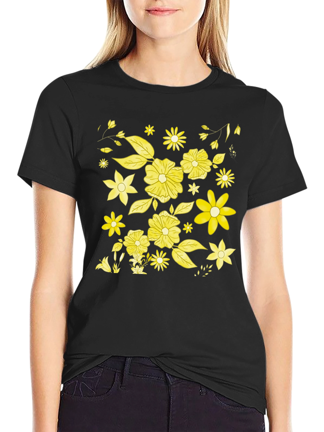 Floral Print Black T-Shirt - 2