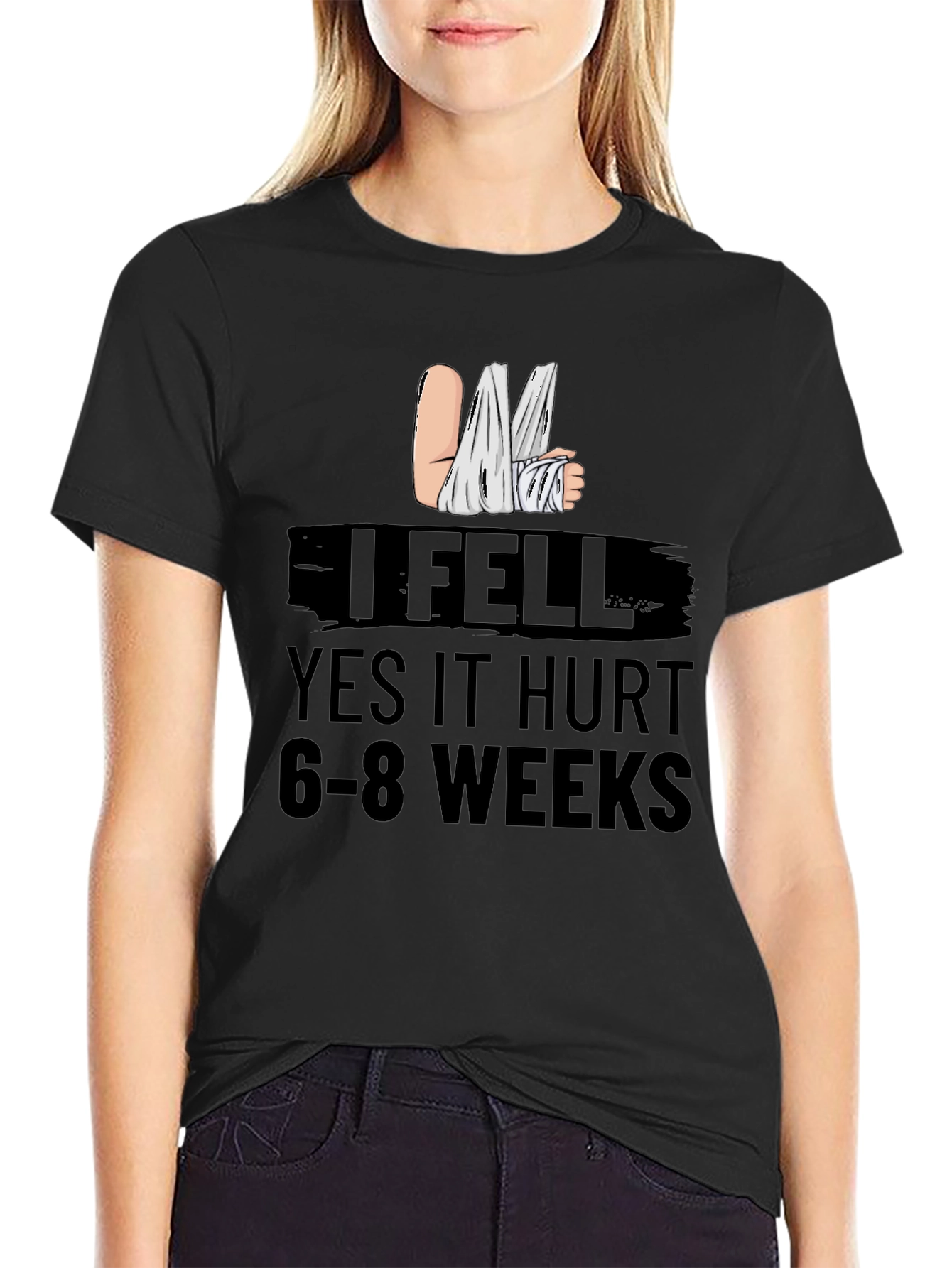 Black I Fell Graphic Tee - Funny Injury Recovery Shirt view 2