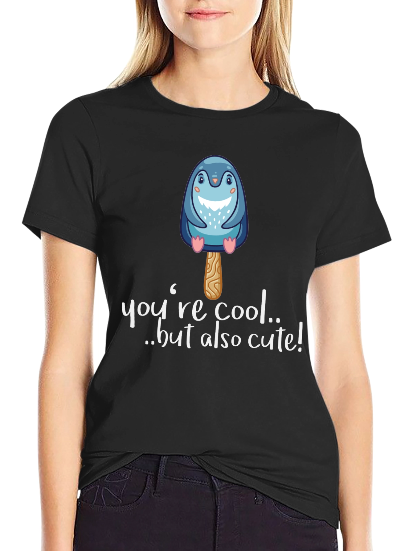 Black Cute Penguin Popsicle Graphic Black T-Shirt view 2