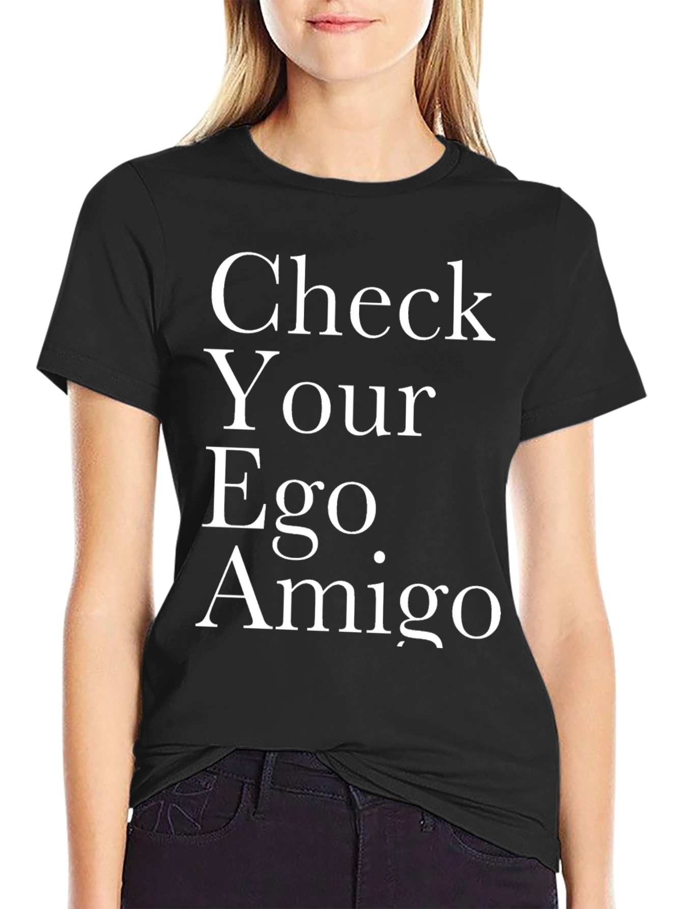 Black Check Your Ego Amigo - Novelty T-Shirt view 2