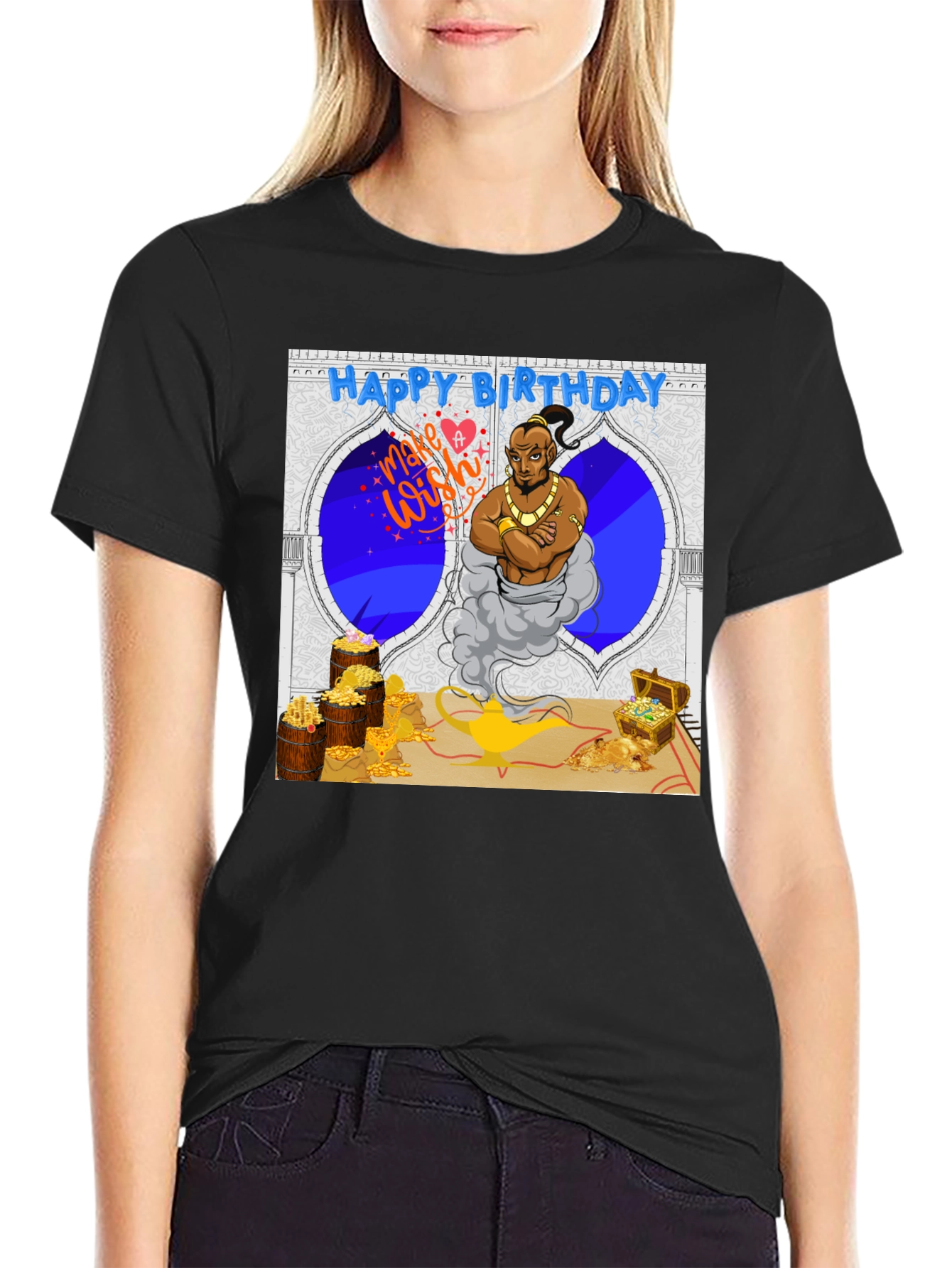 Black Genie Birthday T-Shirt: Make a Wish! view 2