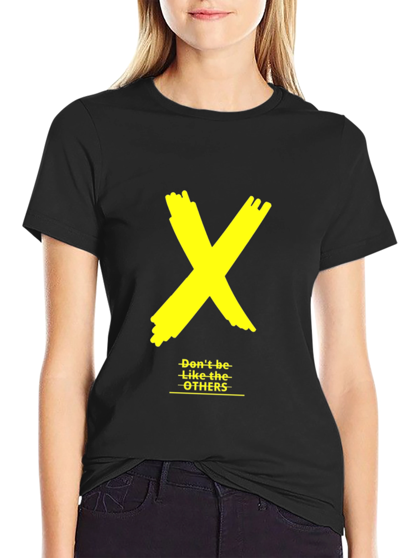 Black Bold Yellow X Graphic Black Tee - "Don't be like the OTHERS" view 2