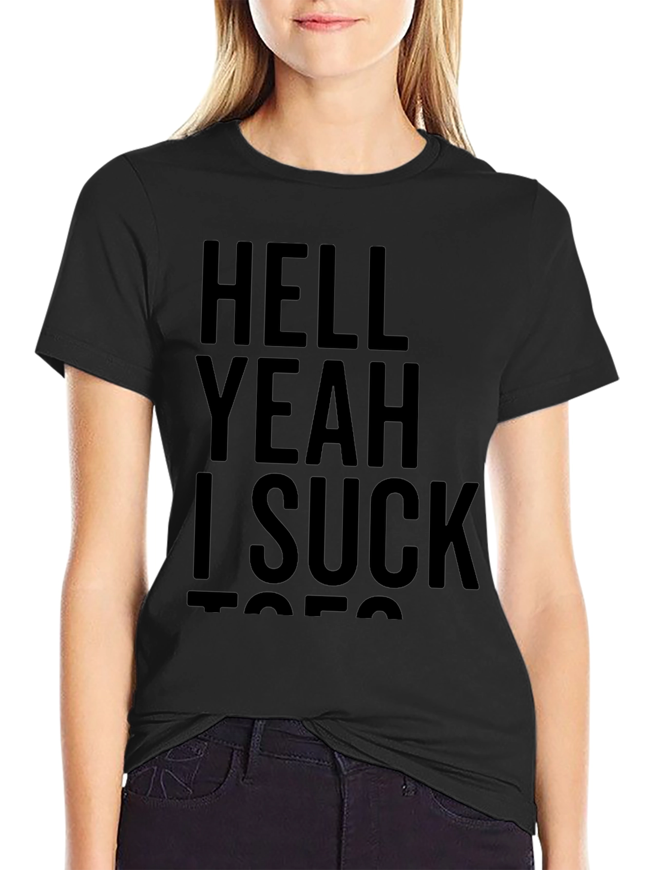 Black Funny Graphic T-Shirt - Hell Yeah I Suck Toes view 2