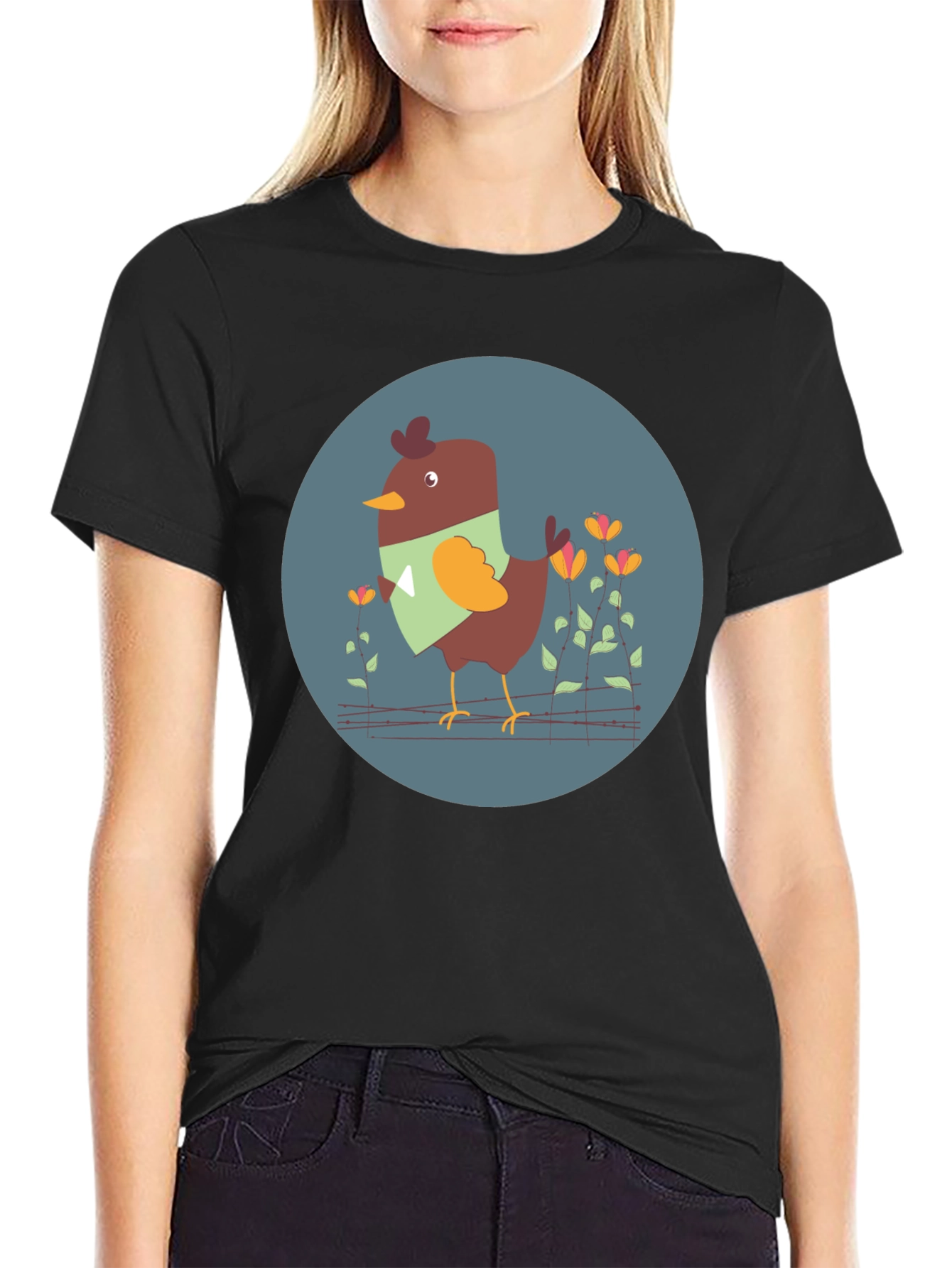 Black Cute Bird Graphic Tee - Unisex Black T-Shirt view 2