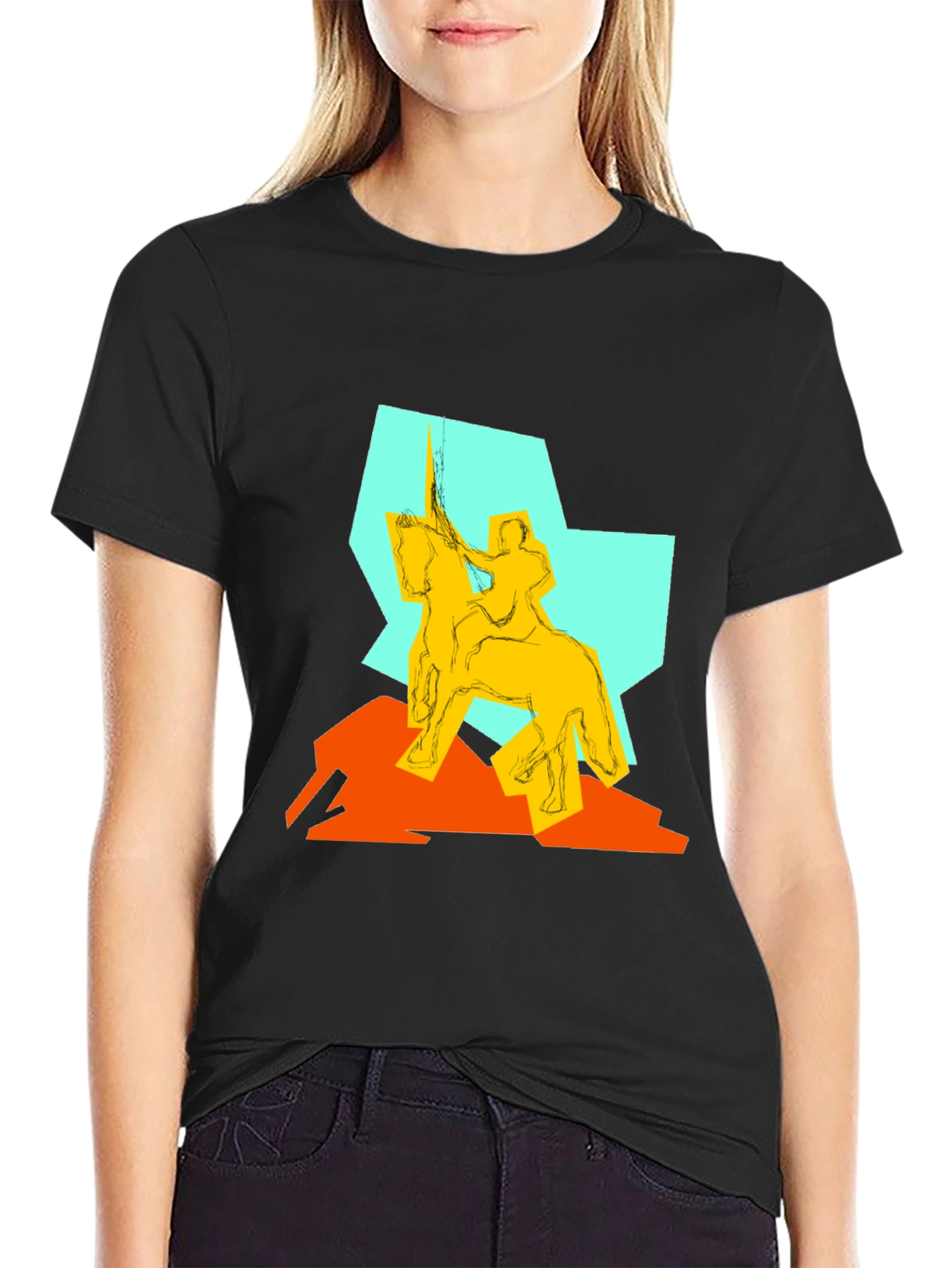 Black Abstract Knight Graphic Tee view 2