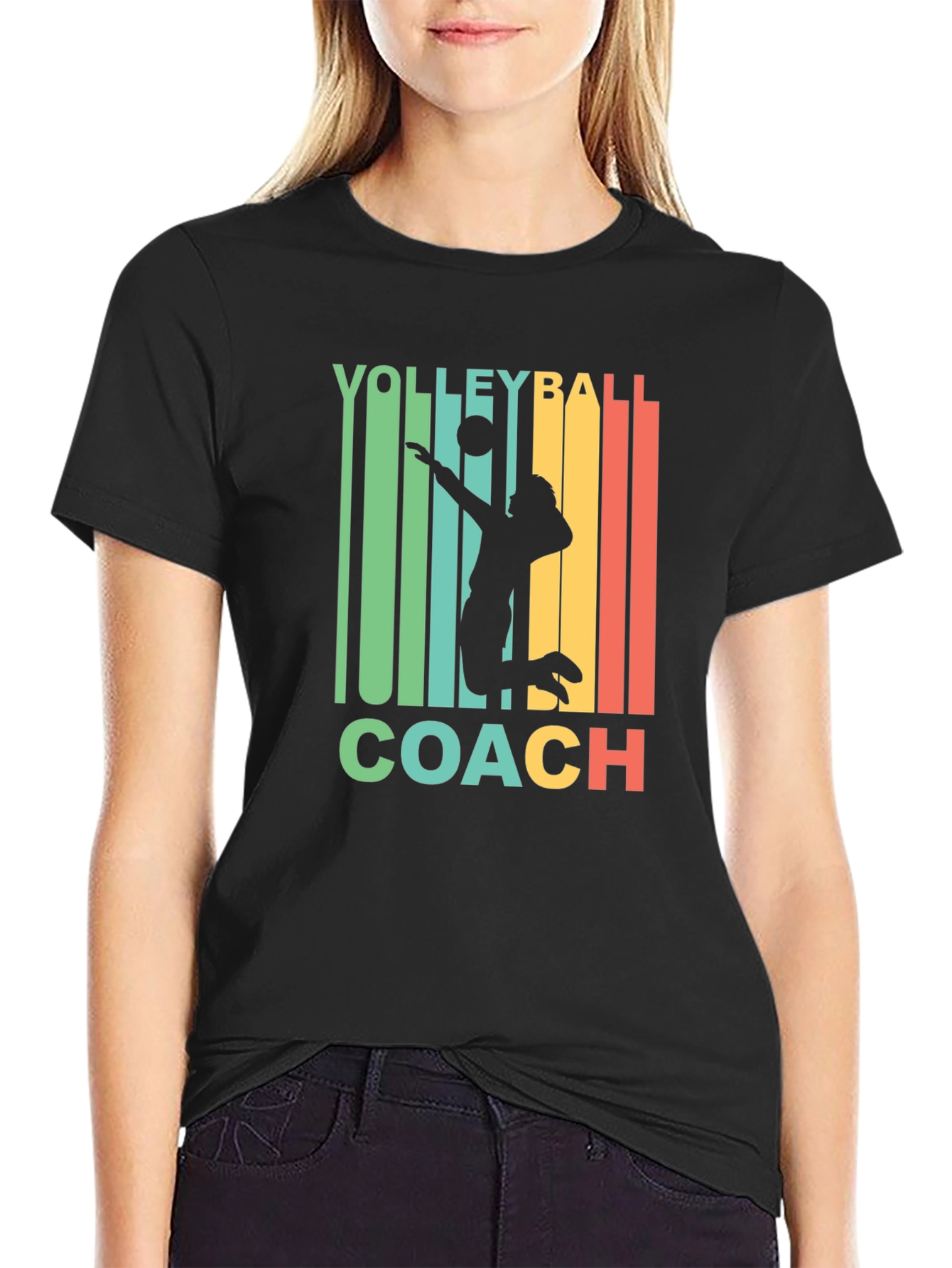 Black Volleyball Coach Retro T-Shirt  view 2