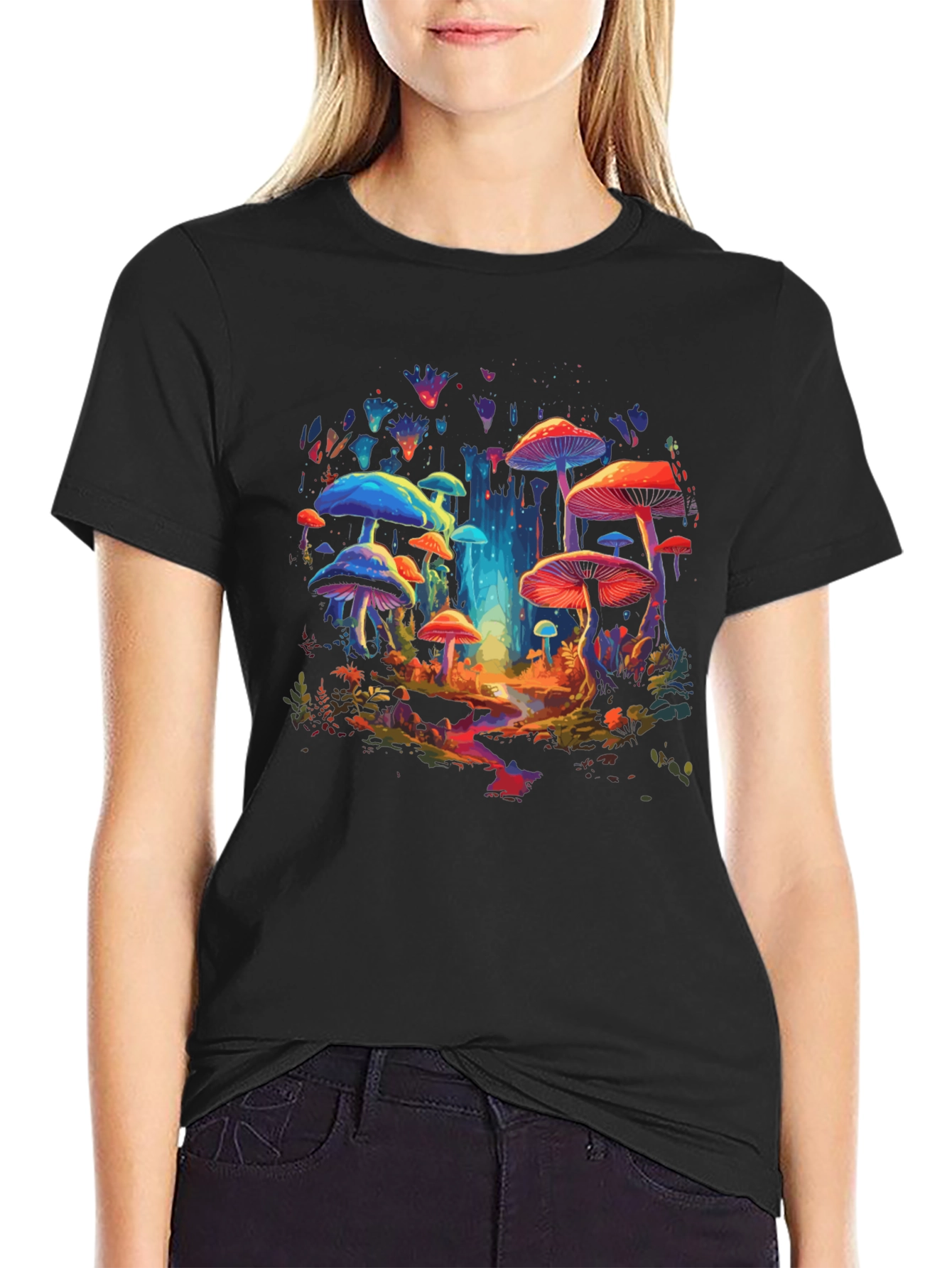 Black Psychedelic Mushroom T-Shirt - Vibrant Graphic Tee view 2