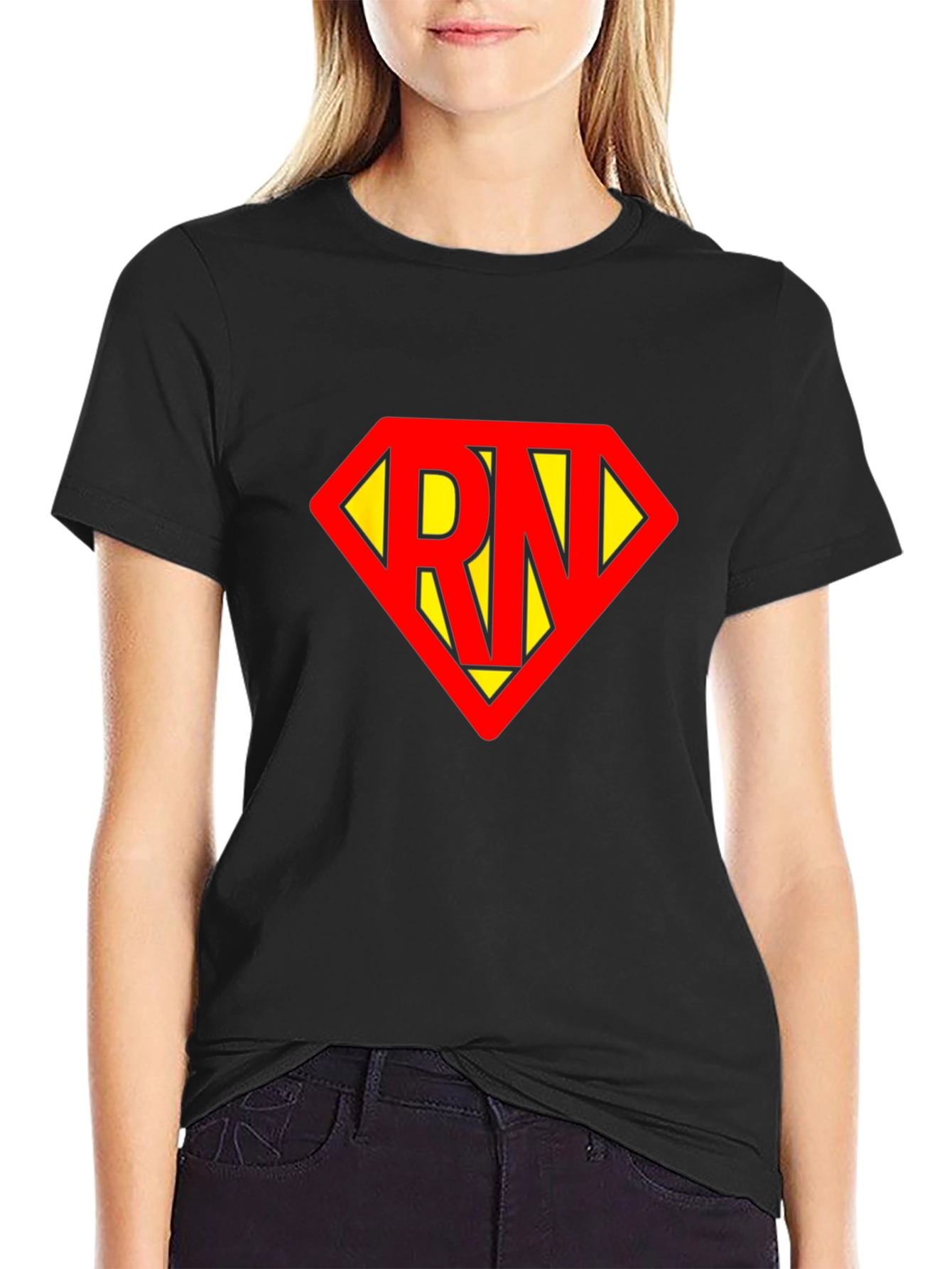 Black RN Superhero T-Shirt - Black Cotton Tee view 2