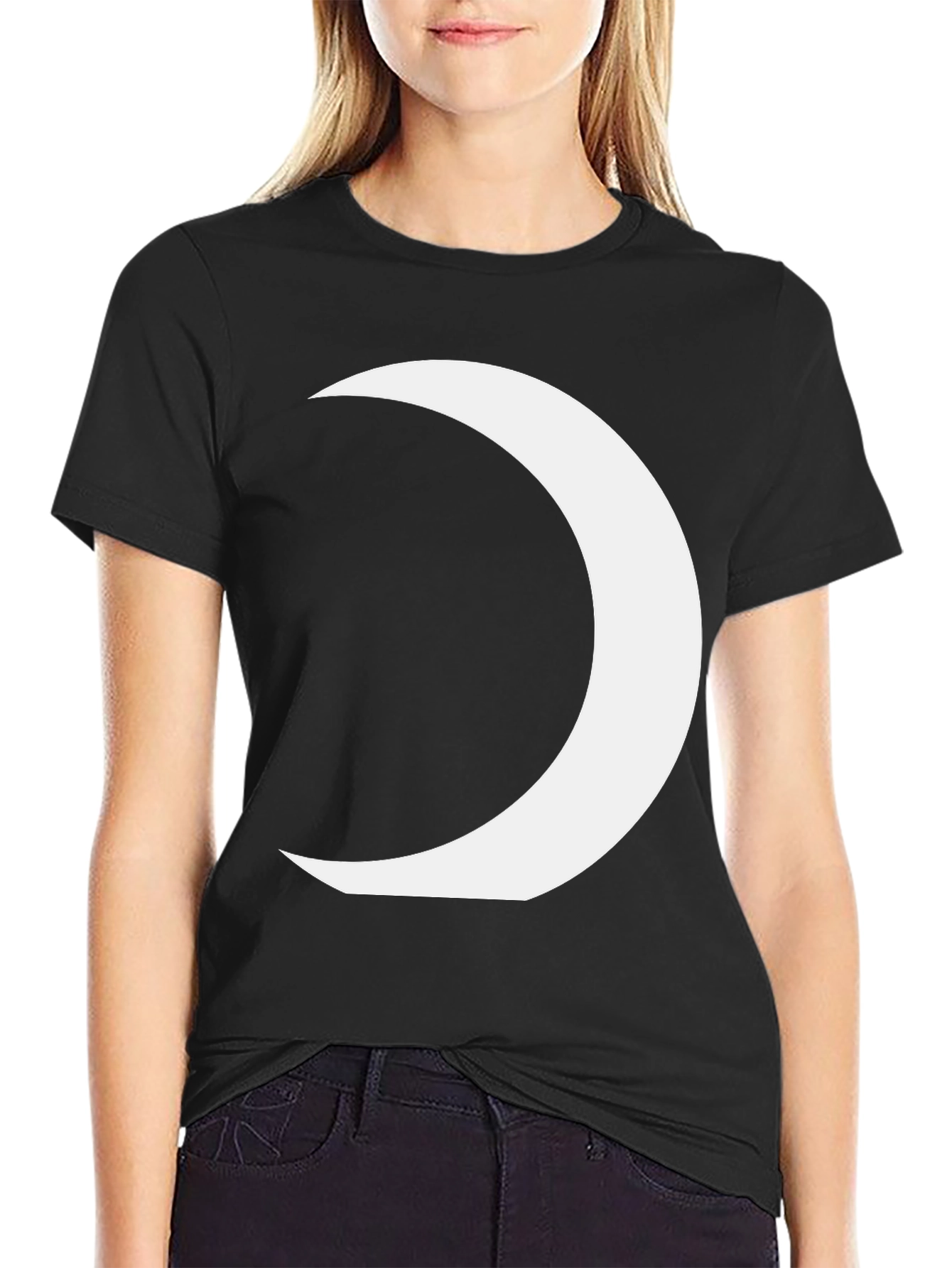 Black Crescent Moon Graphic Tee - Modern Black T-Shirt view 2
