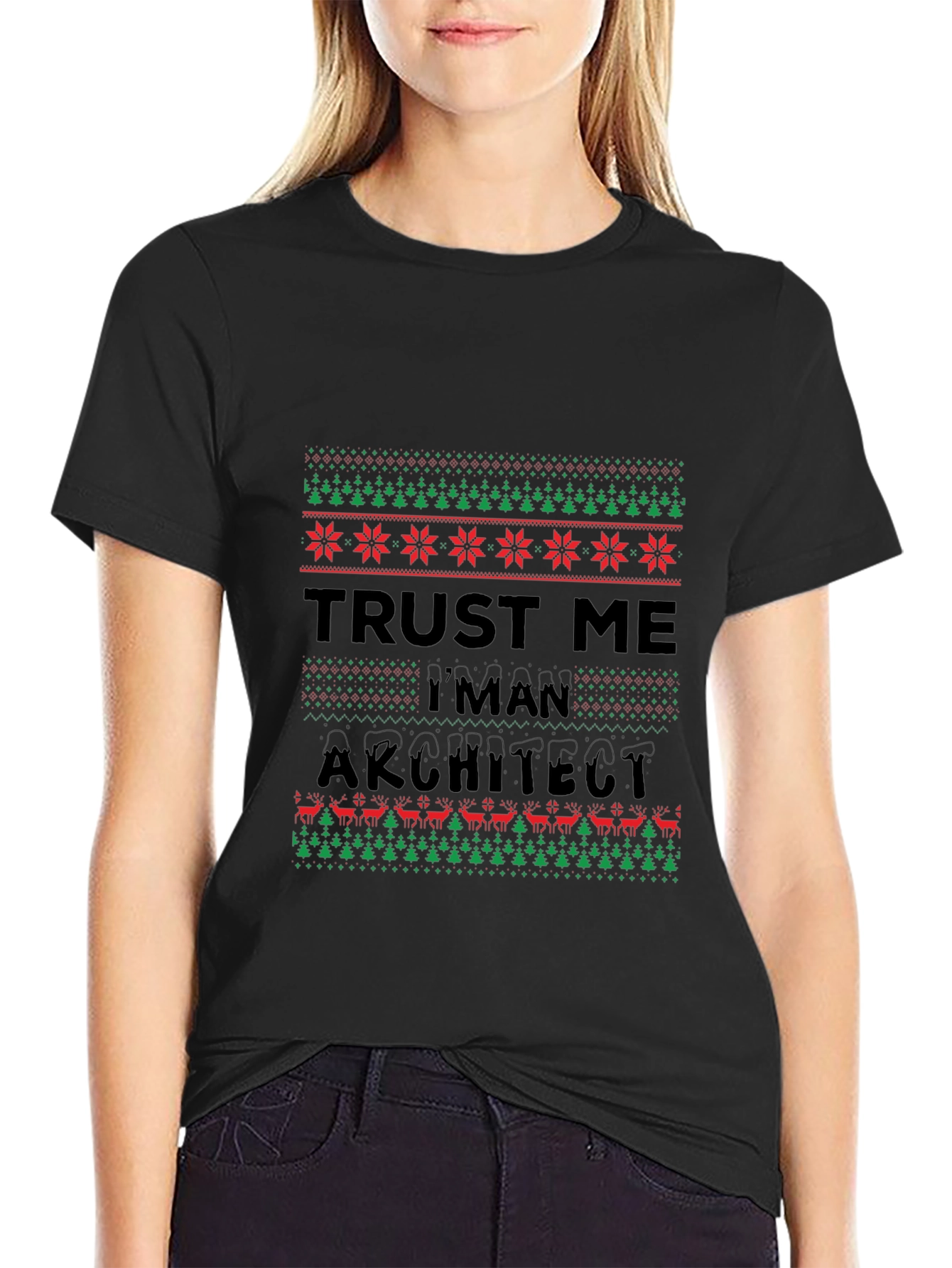 Black Trust Me I'm An Architect Ugly Christmas Sweater T-Shirt view 2