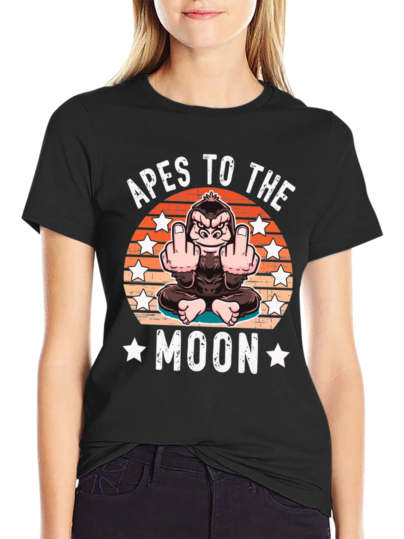 Black Apes to the Moon Funny Graphic T-Shirt view 2