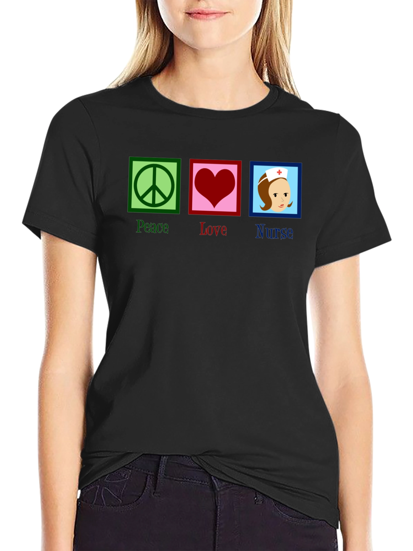 Black Peace Love Nurse T-Shirt - Black Cotton Tee view 2