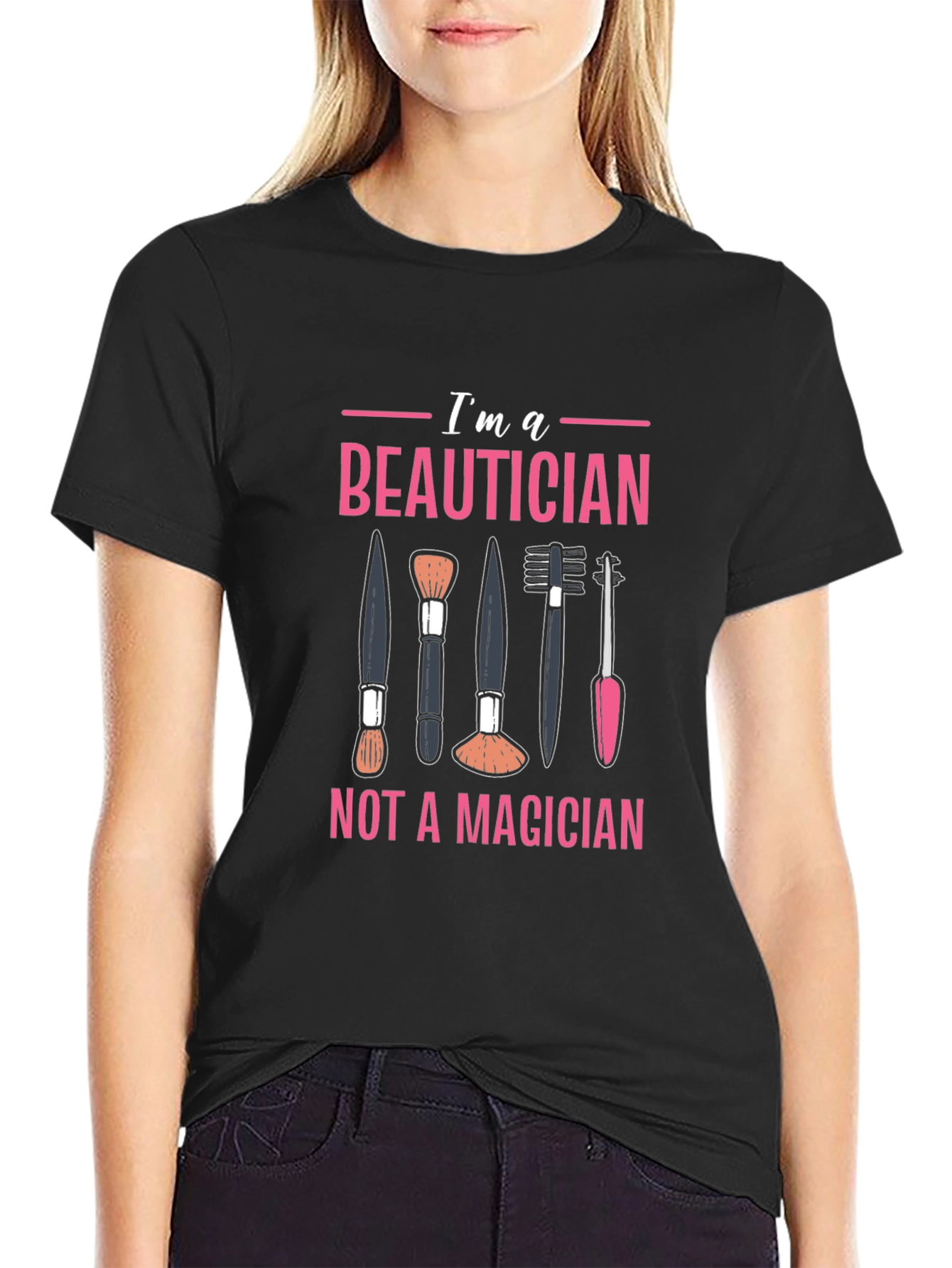 Black Beautician T-Shirt - "Not a Magician" Funny Graphic Tee view 2
